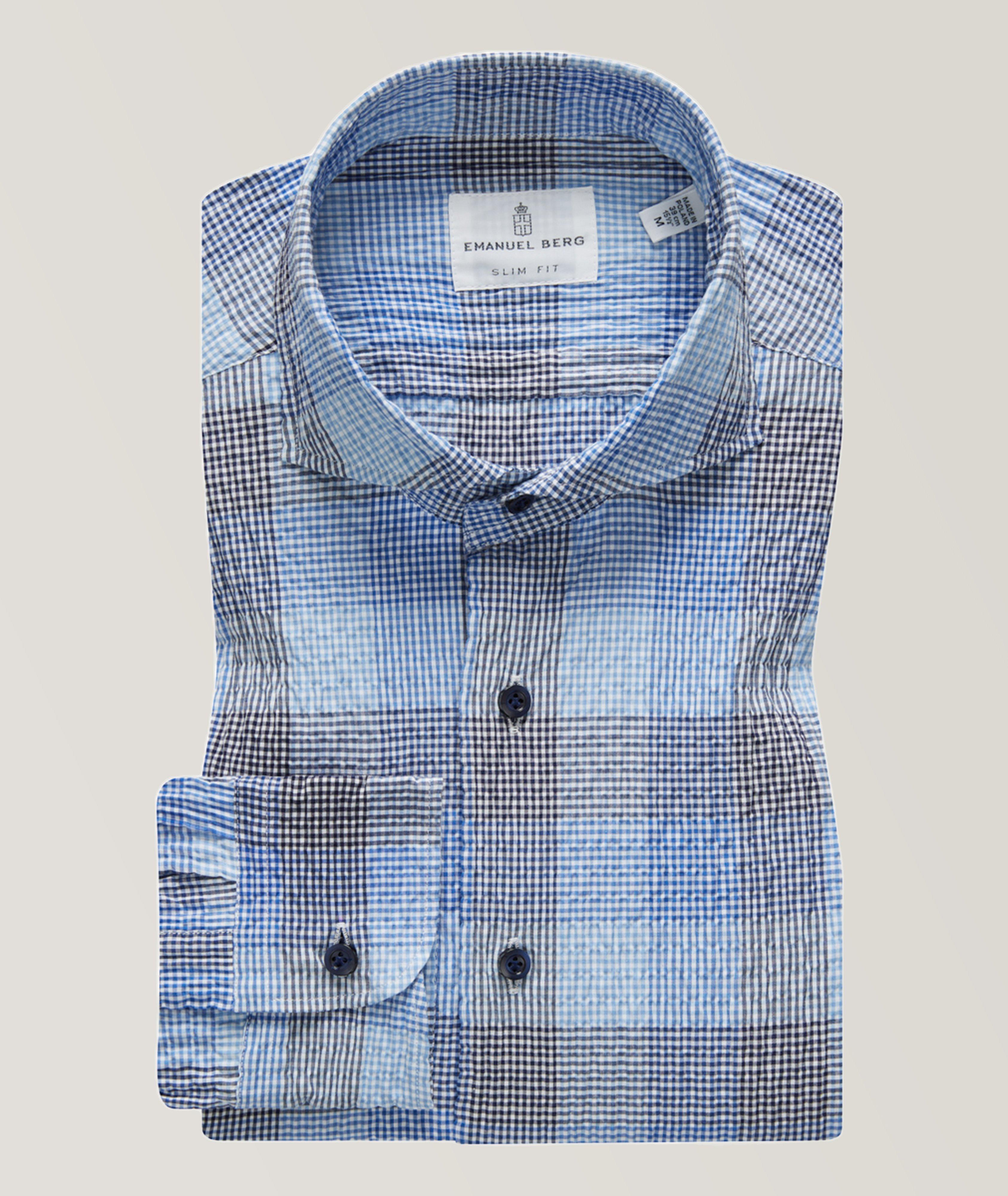 Marselie Striped Checker Stretch Cotton-Blend Dress Shirt image 0