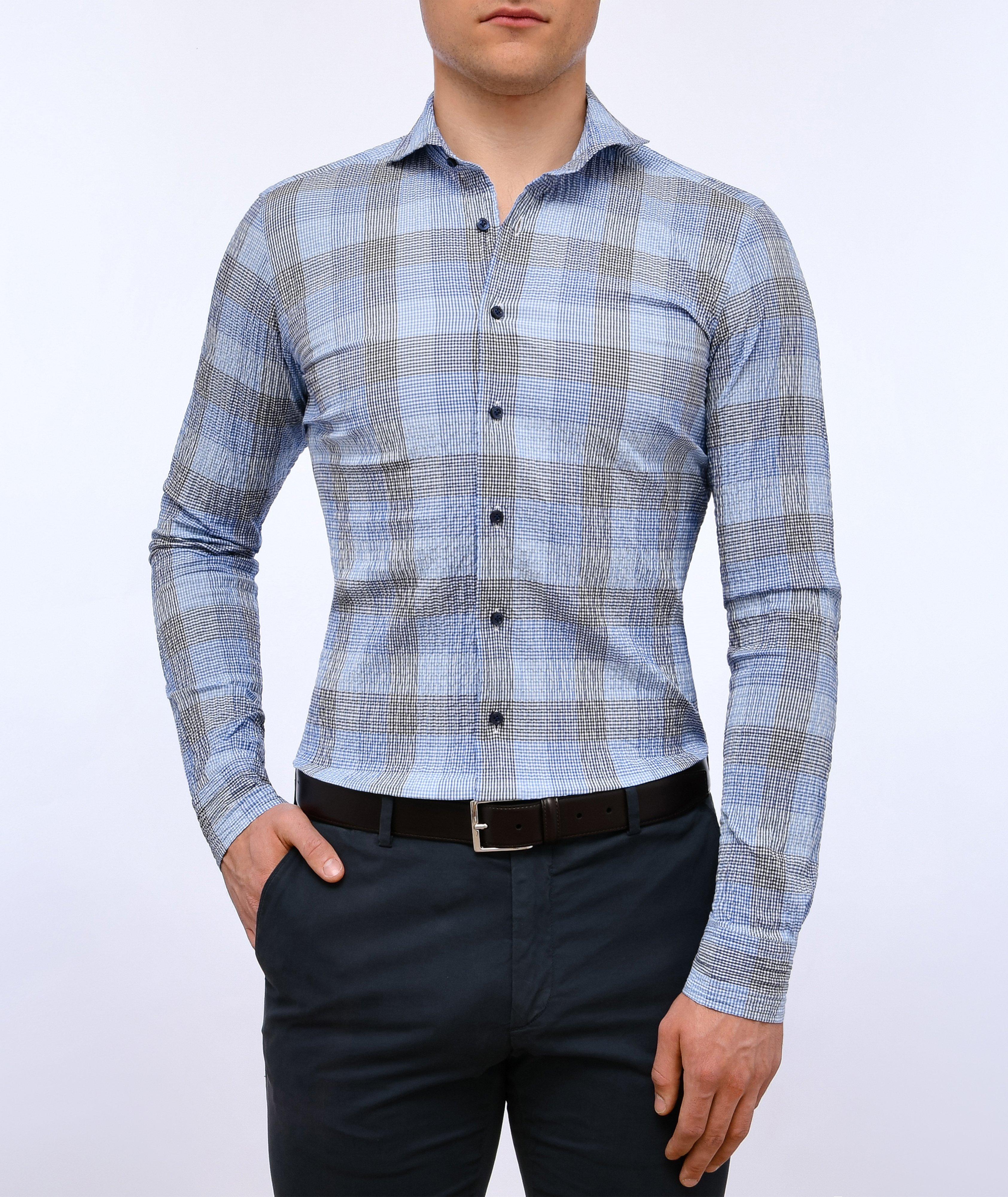 Marselie Striped Checker Stretch Cotton-Blend Dress Shirt image 1
