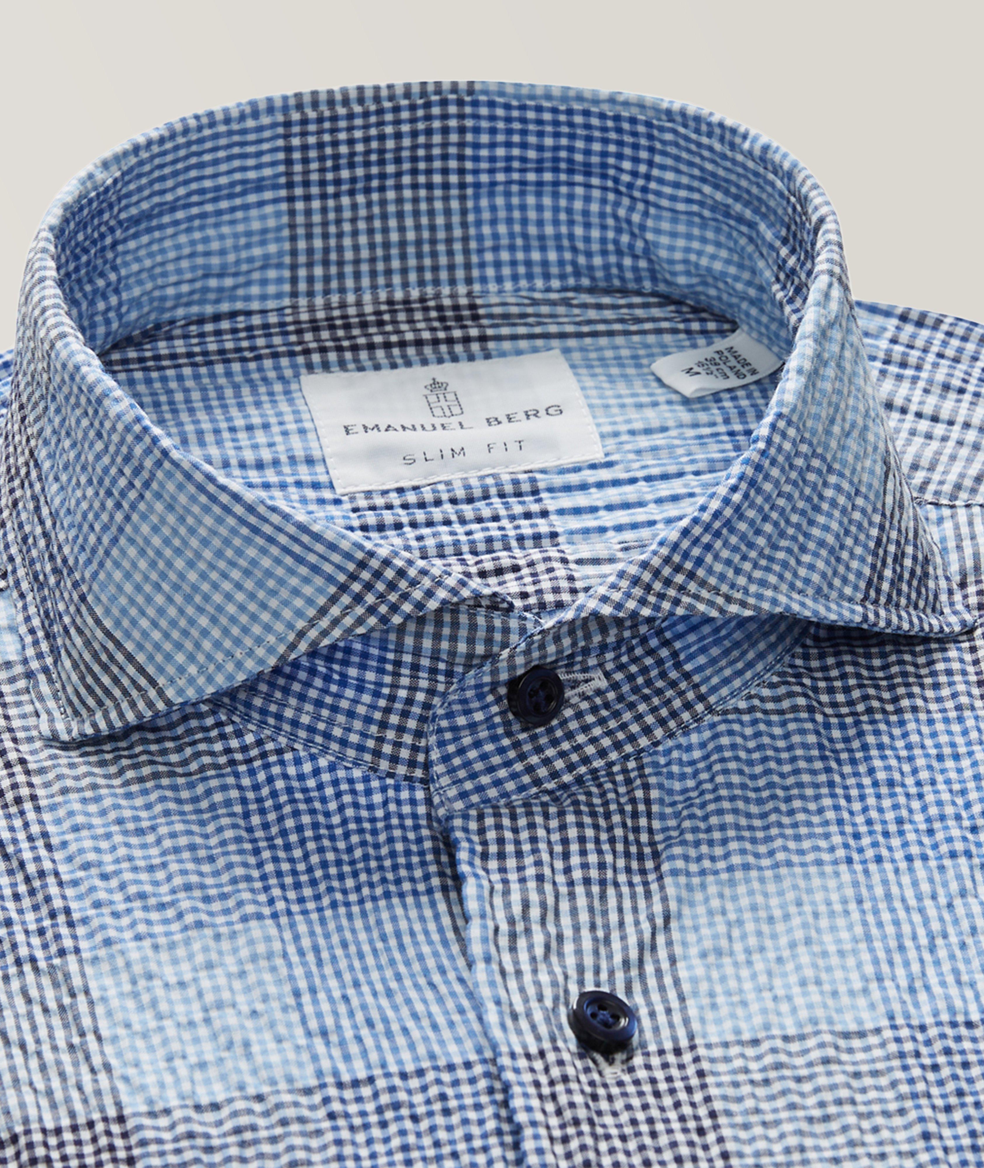 Marselie Striped Checker Stretch Cotton-Blend Dress Shirt image 2