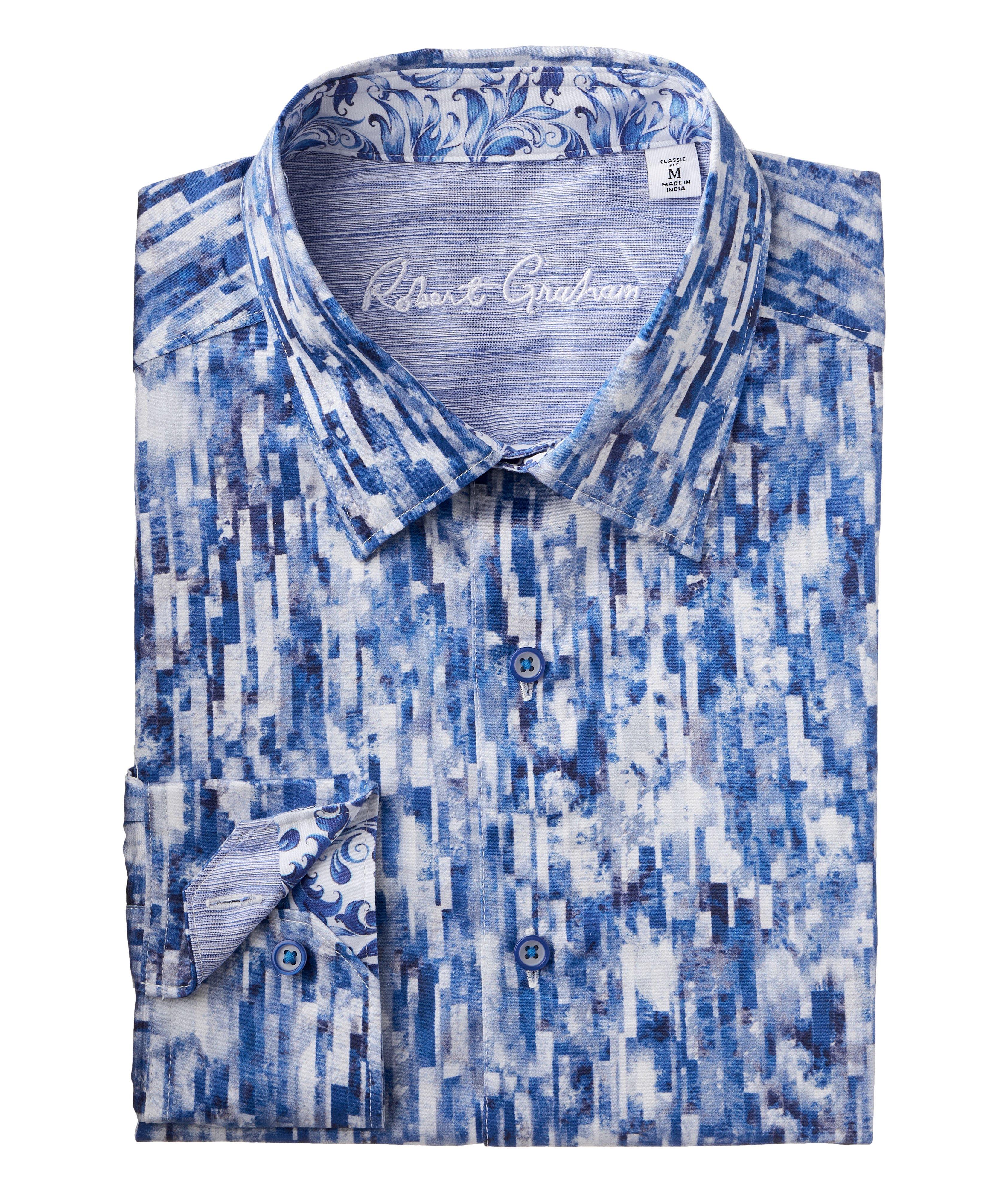 Robert Graham Demeri Vertical Block Sport Shirt In Blue , Men's Size Medium Cotton