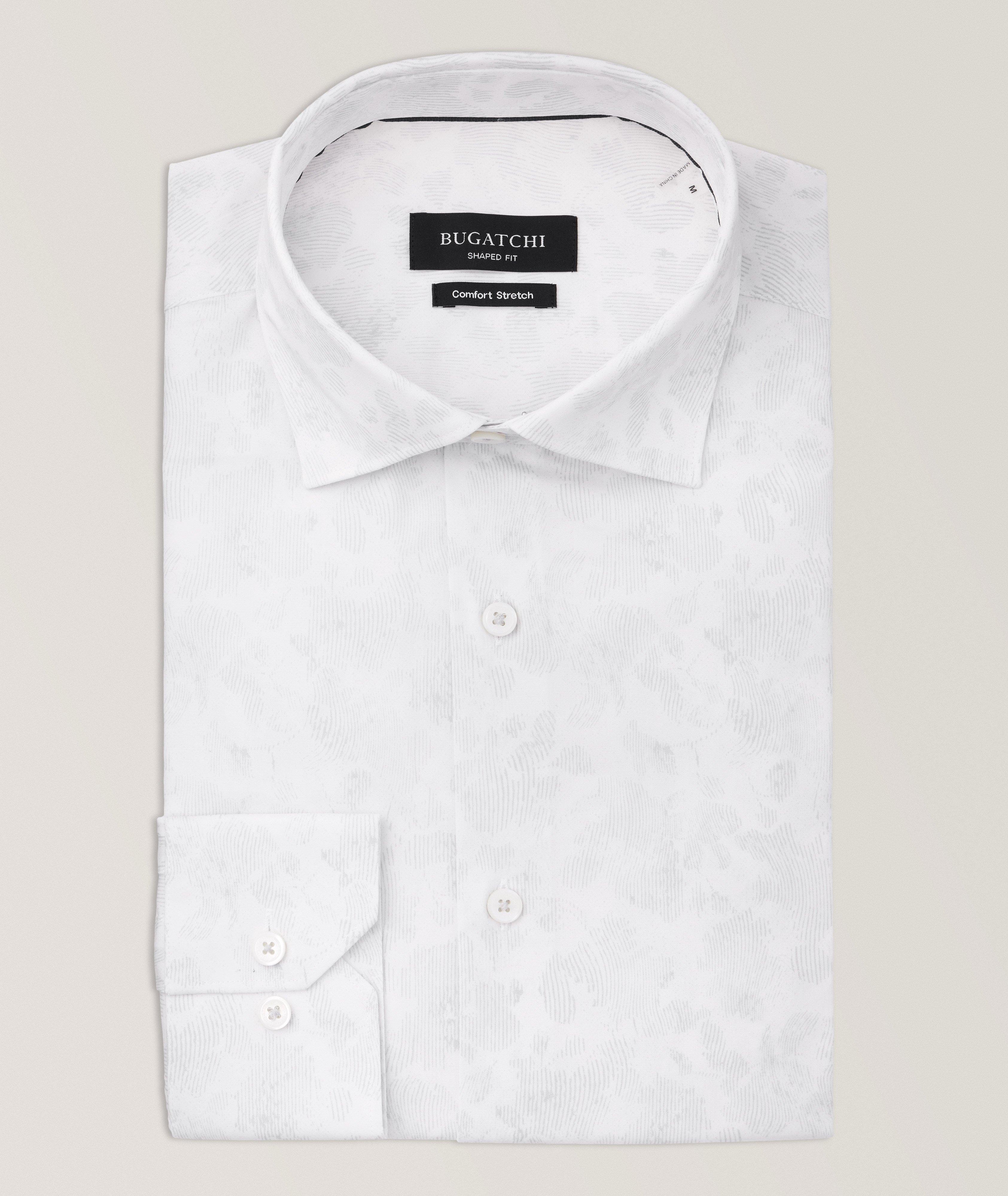 Bugatchi Tonal Floral Comfort Stretch-Cotton Sport Shirt In White , Men's Size Medium