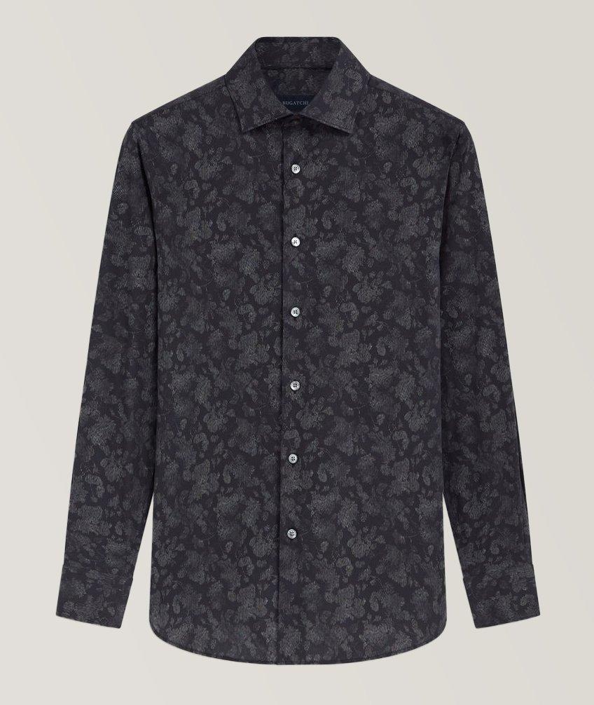 Bugatchi Axel Tonal Floral Stretch-Cotton Sport Shirt In Black , Men's Size 2XL