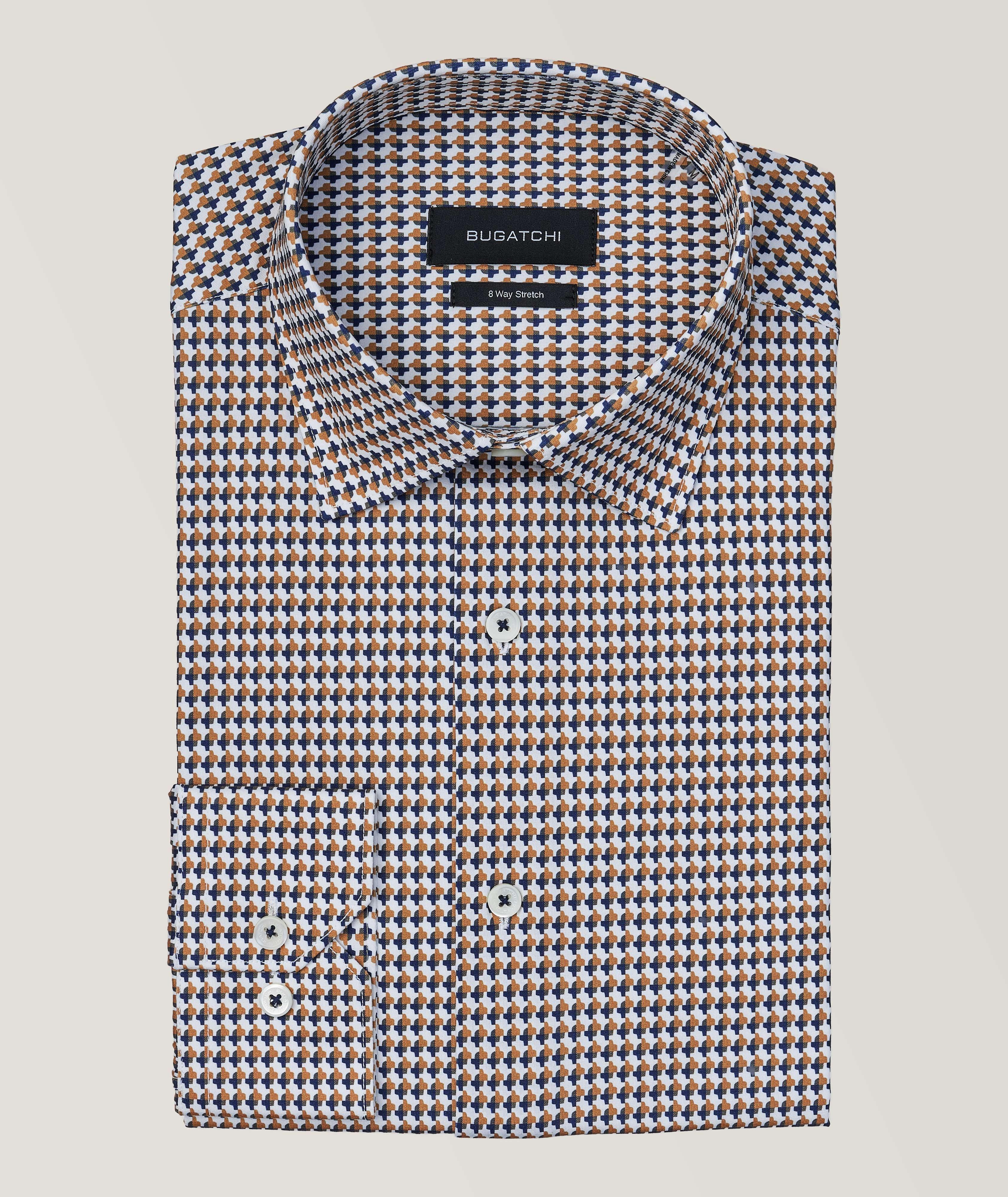 Bugatchi Herringbone 8-Way Stretch-Cotton Sport Shirt In Brown , Men's Size Large