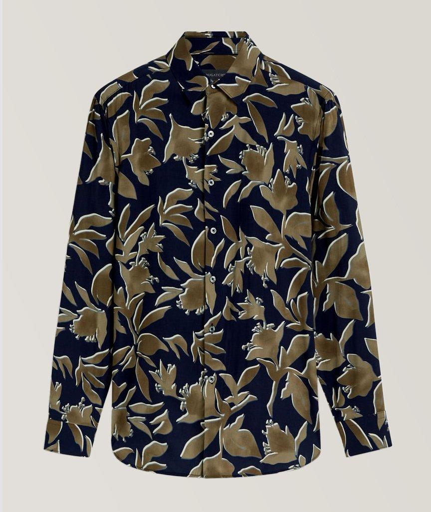 Bugatchi Julian Leaf Pattern Ecovero Sport Shirt In Blue , Men's Size Medium