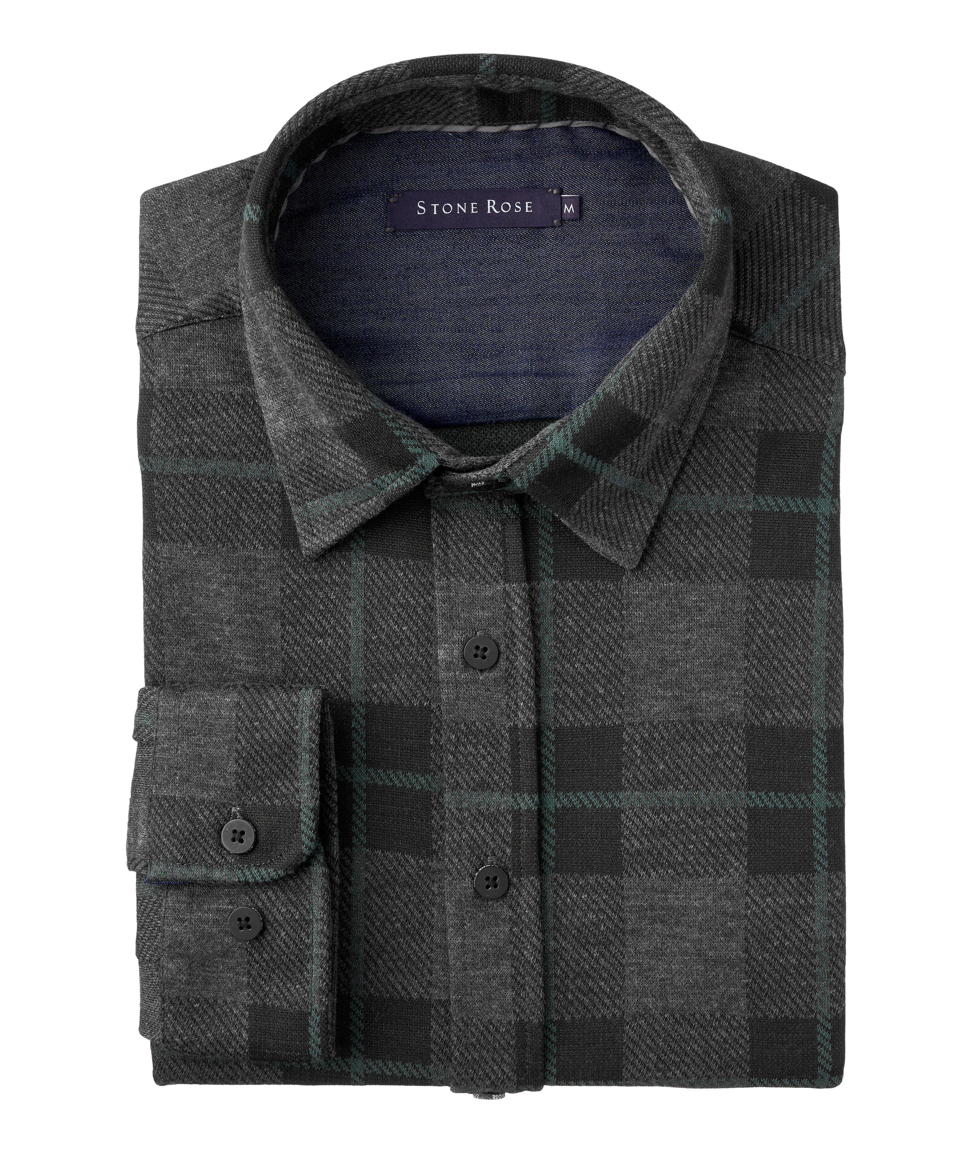 Stone Rose Regular-Fit Plaid Stretch-Cotton Sport Shirt In Grey , Men's Size 2XL