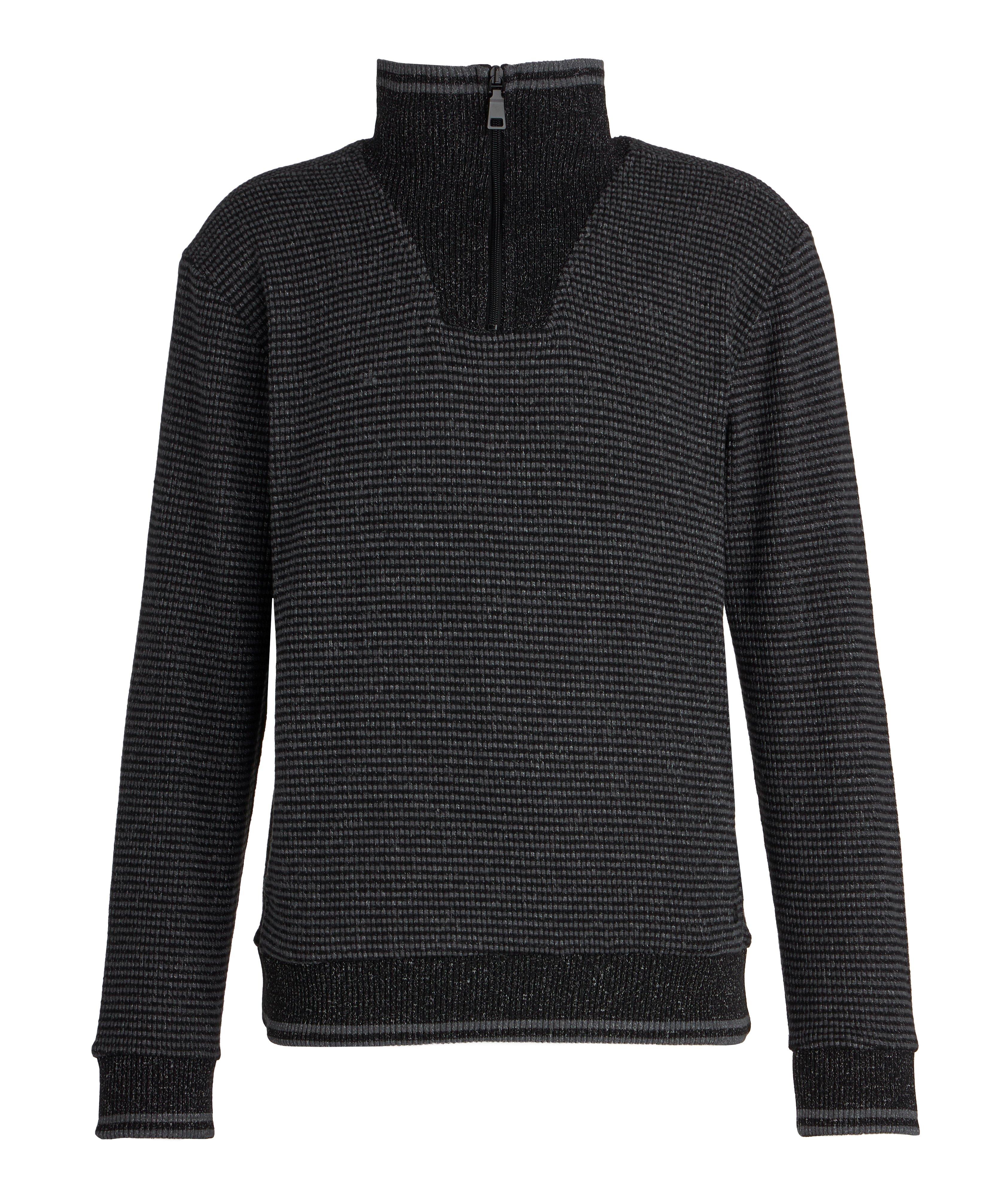 Mélange Waffle-Knit Stretch-Cotton Blend Sweater image 0