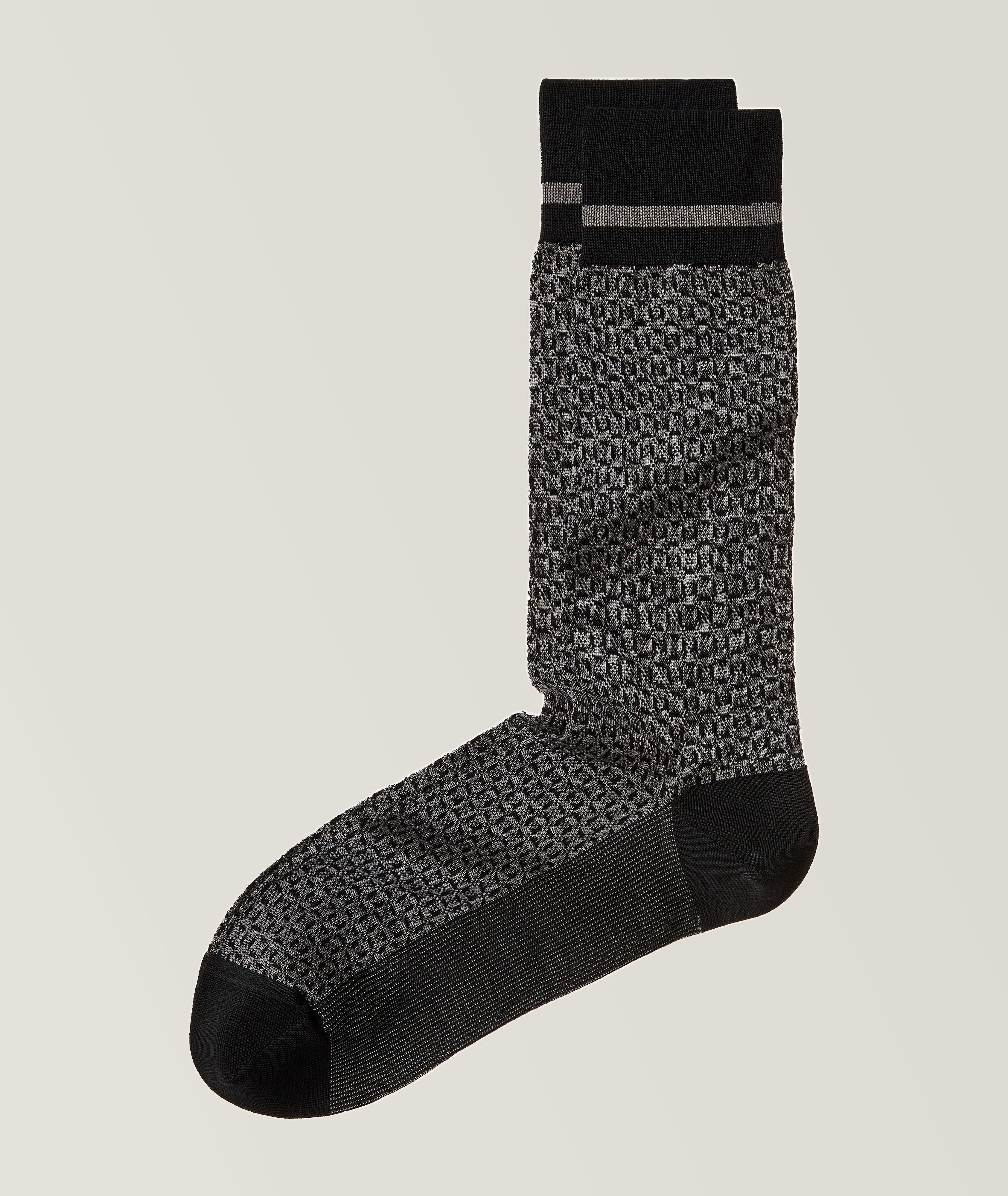 Geometric Stripe Stretch-Cotton Blend Socks