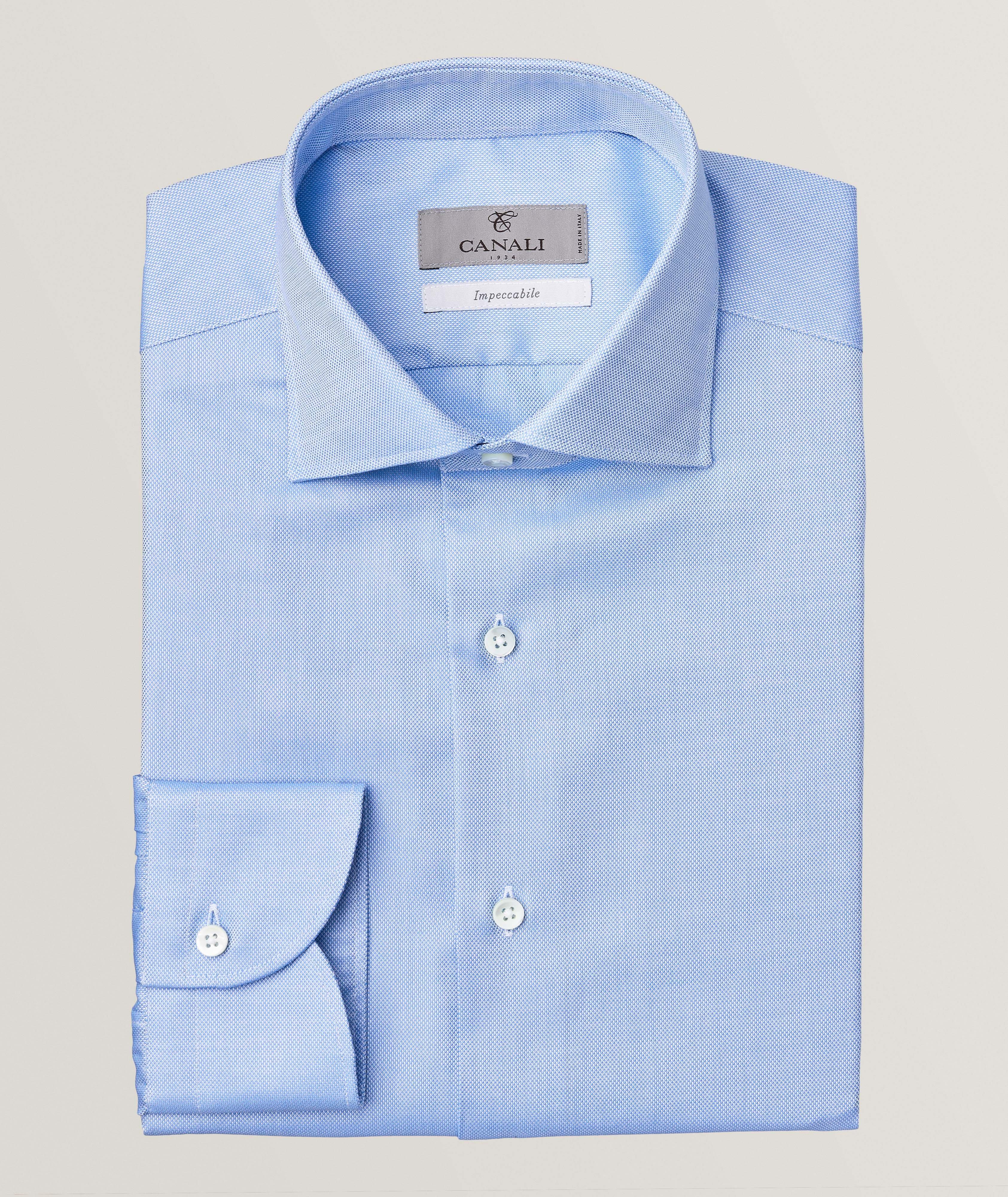 Canali Chemise Habillée En Tissu Impeccabile Texturé En Bleu , Taille Homme 17.5