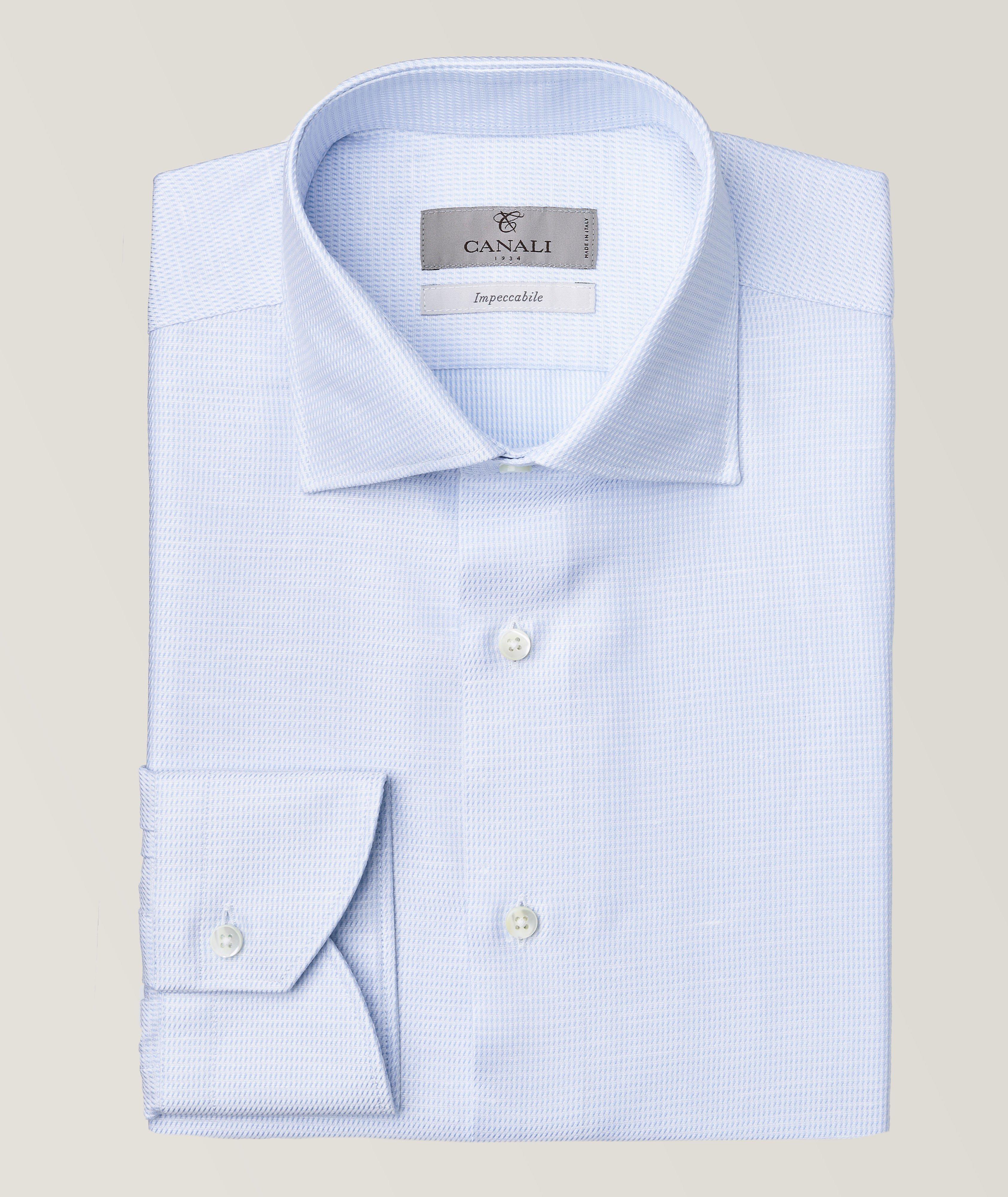 Canali Chemise Habillée En Tissu Impeccabile Texturé En Bleu , Taille Homme 15