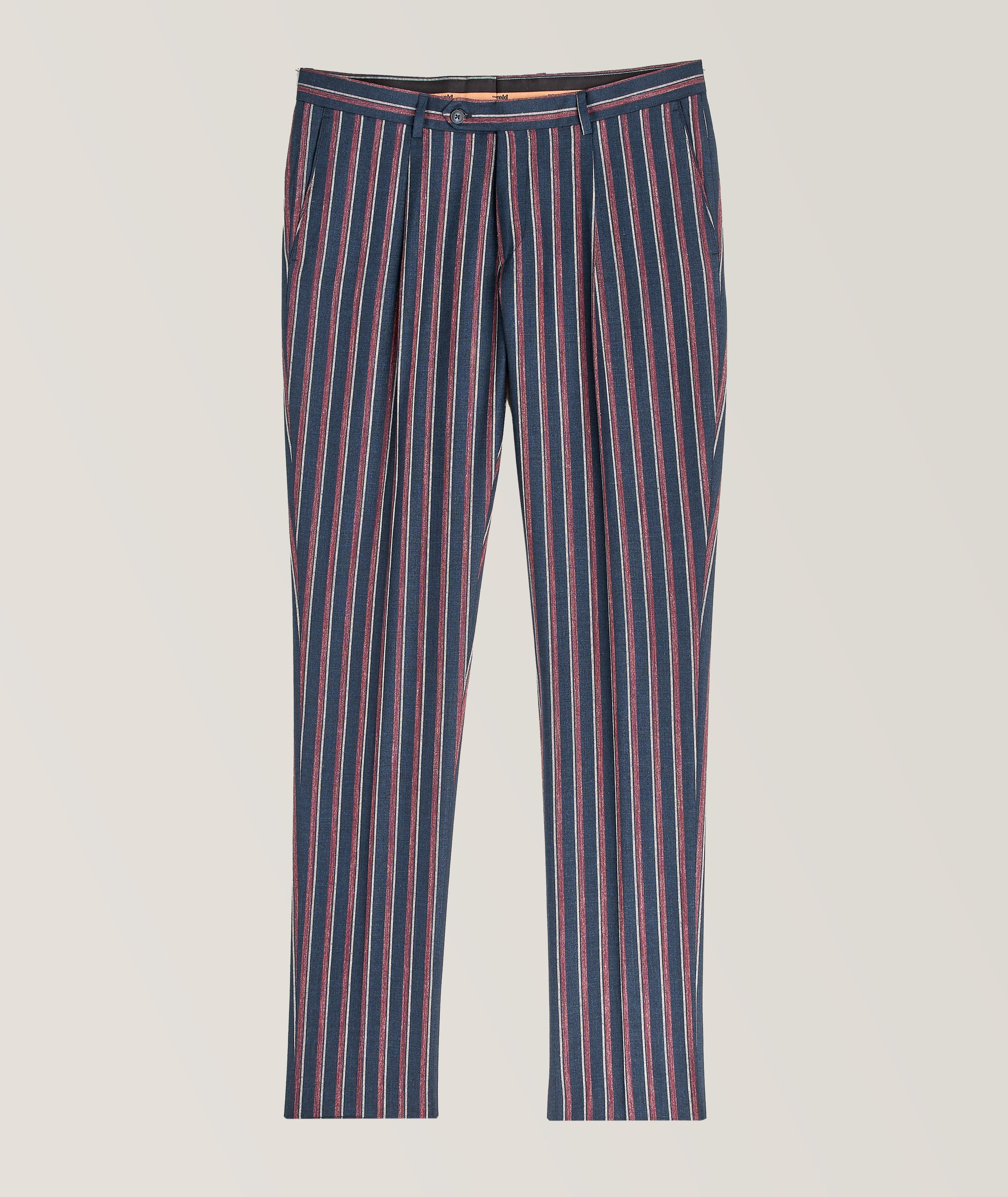 Harold E. Thomas Striped Wool, Silk & Linen Pants In Blue , Men's Size 52