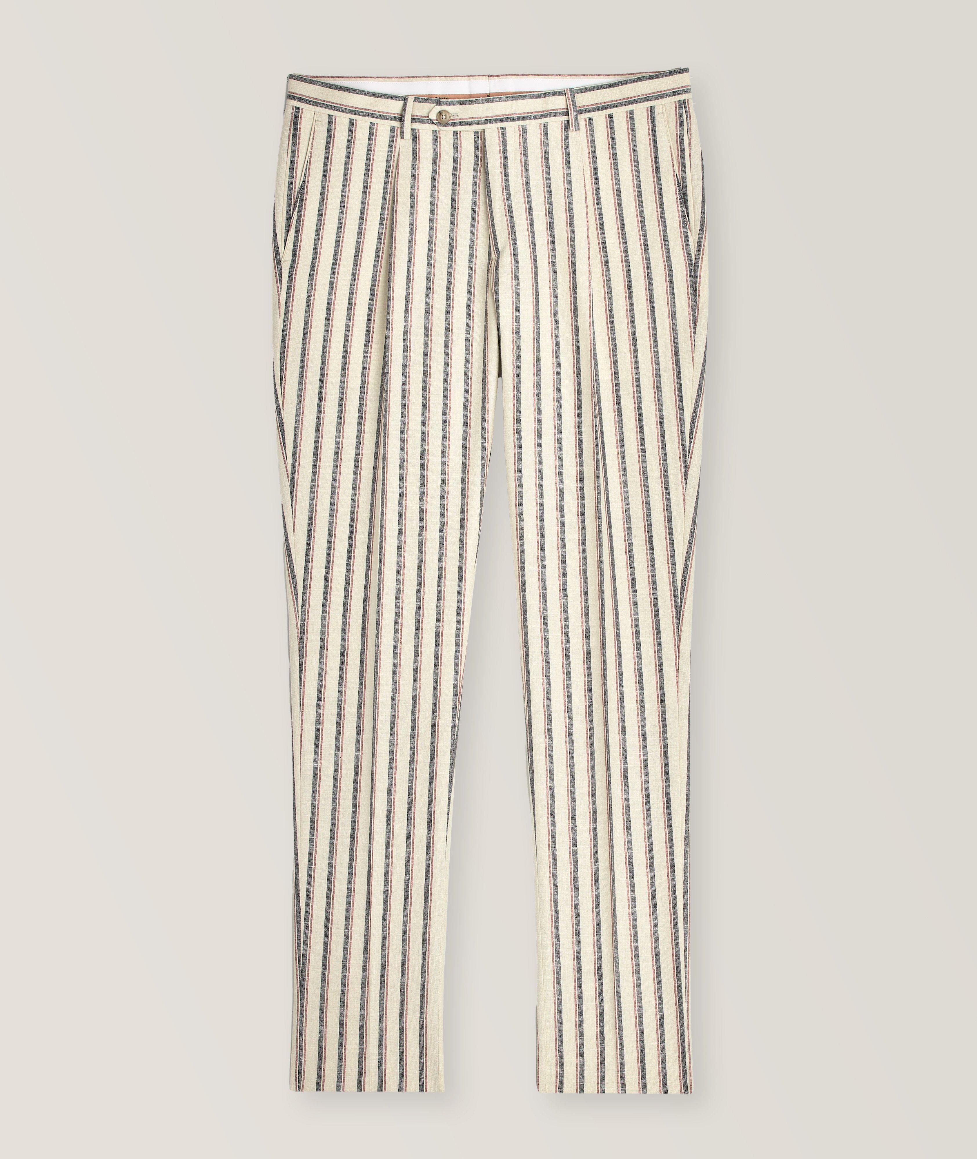 Harold E. Thomas Striped Wool, Silk & Linen Pants In Beige , Men's Size 46