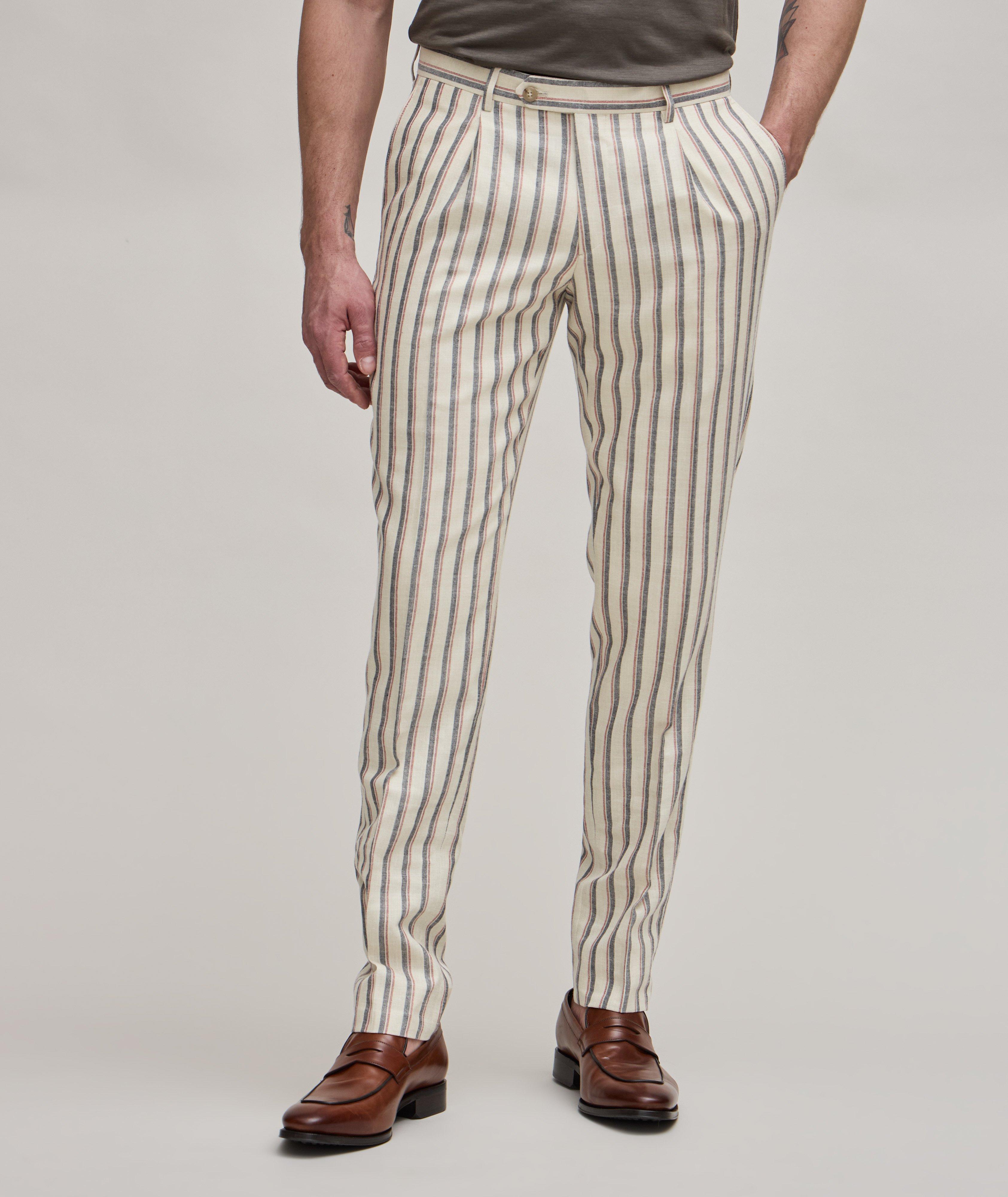 E. Thomas Striped Wool, Silk & Linen Pants  image 1