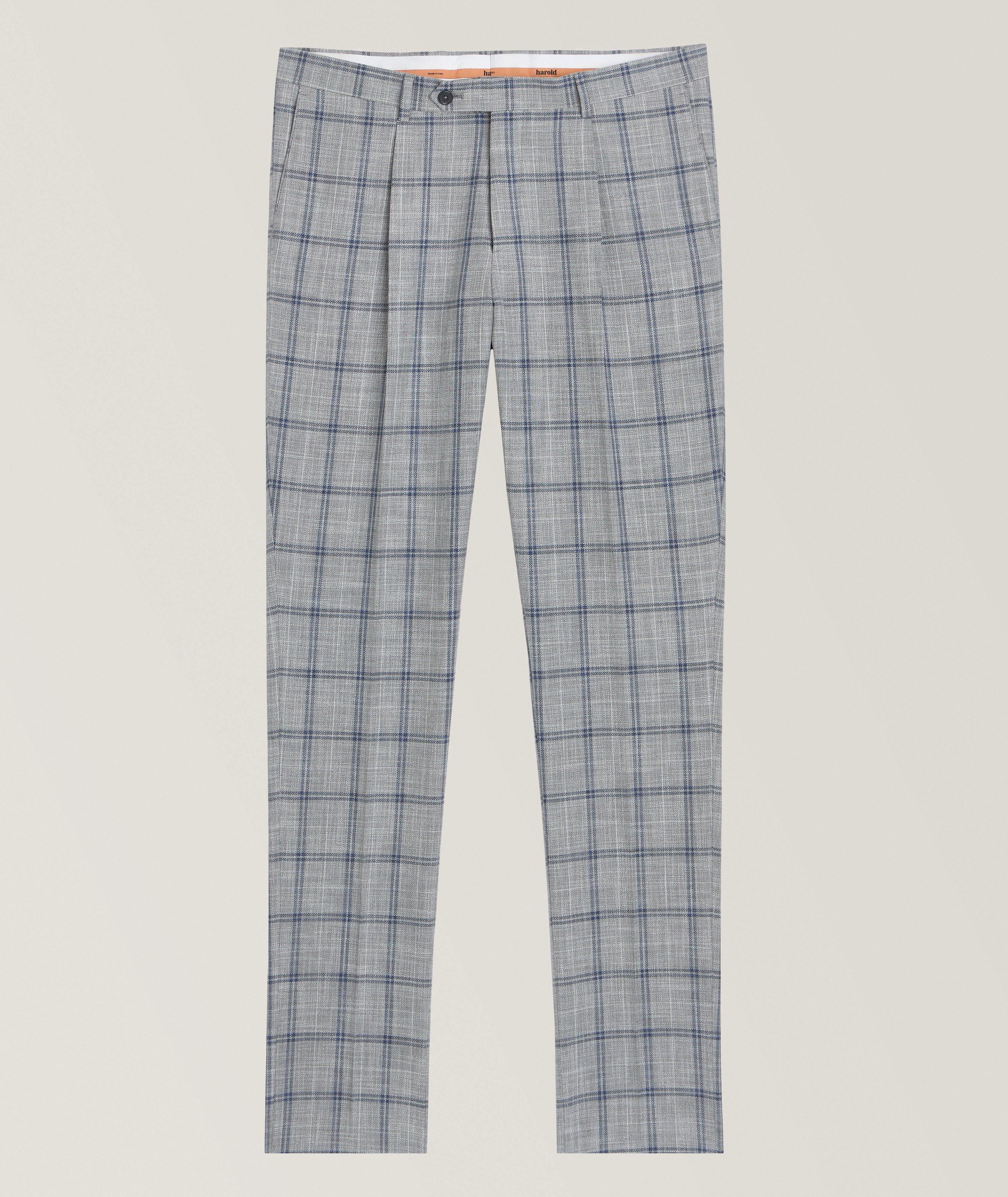 Harold Large Windowpane Cotton-Virgin Wool Pants In Grey , Men's Size 46