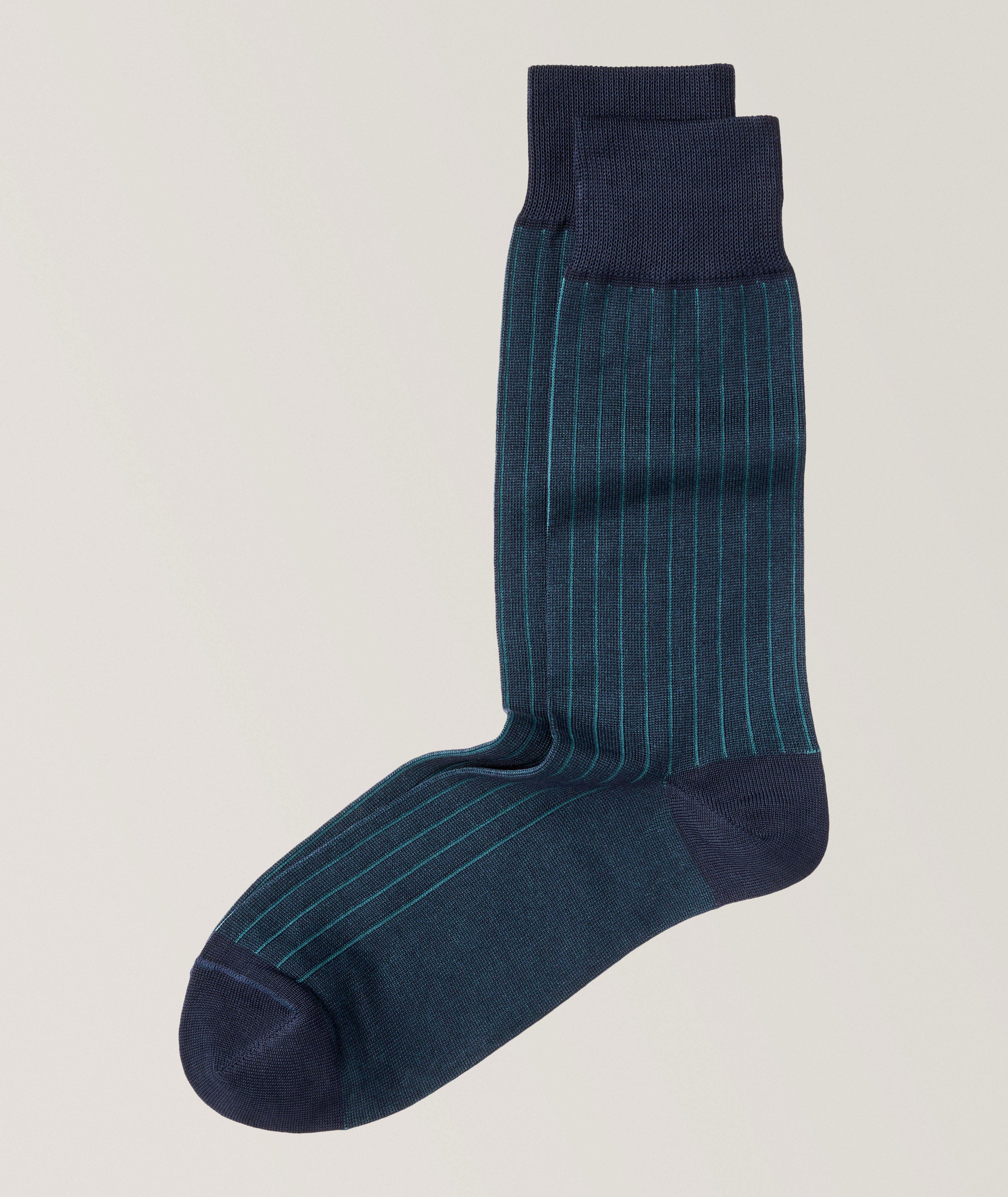 Shadow Striped Ribbed Stretch-Cotton Socks