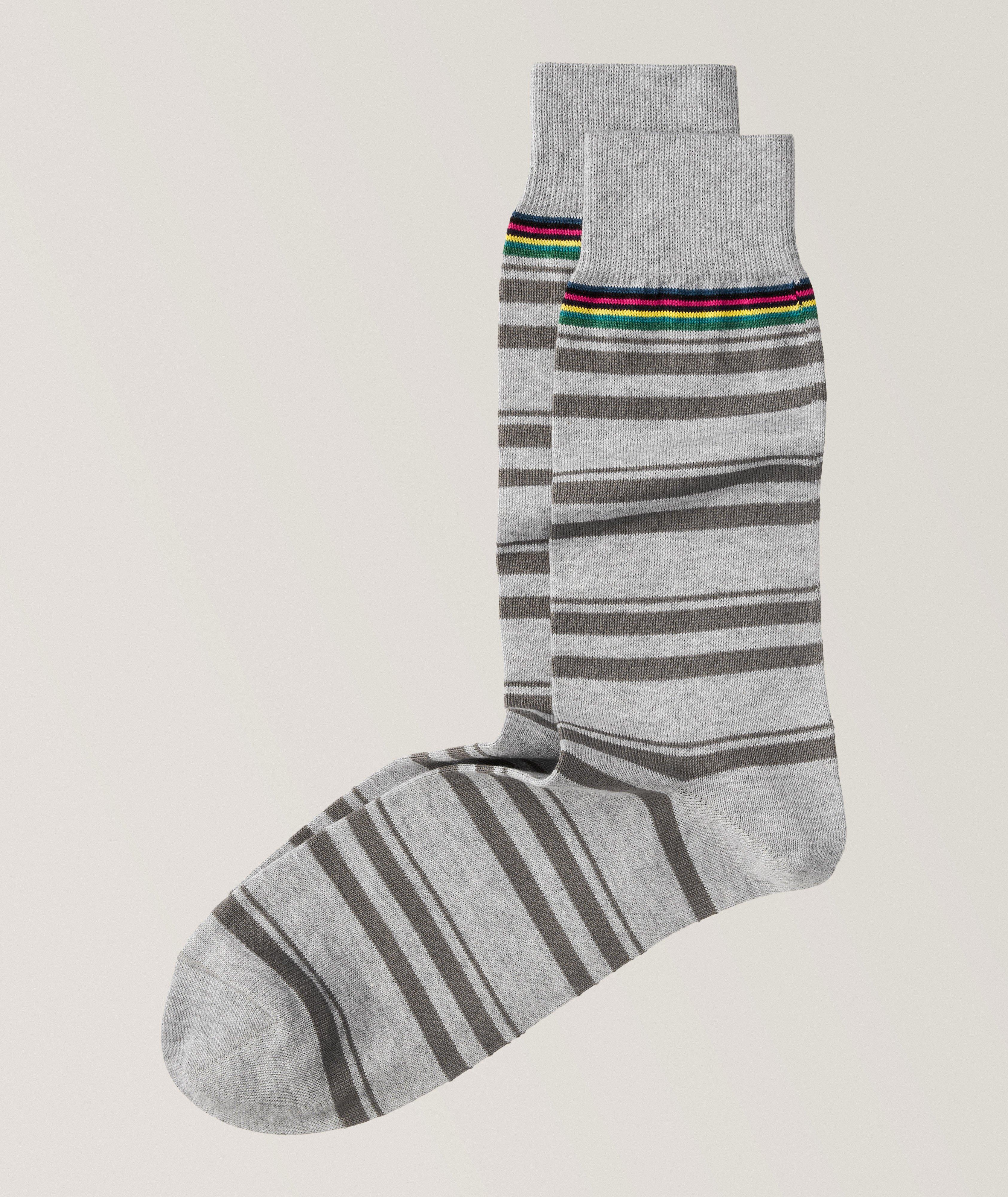 Dennis Striped Pattern Stretch-Cotton Socks