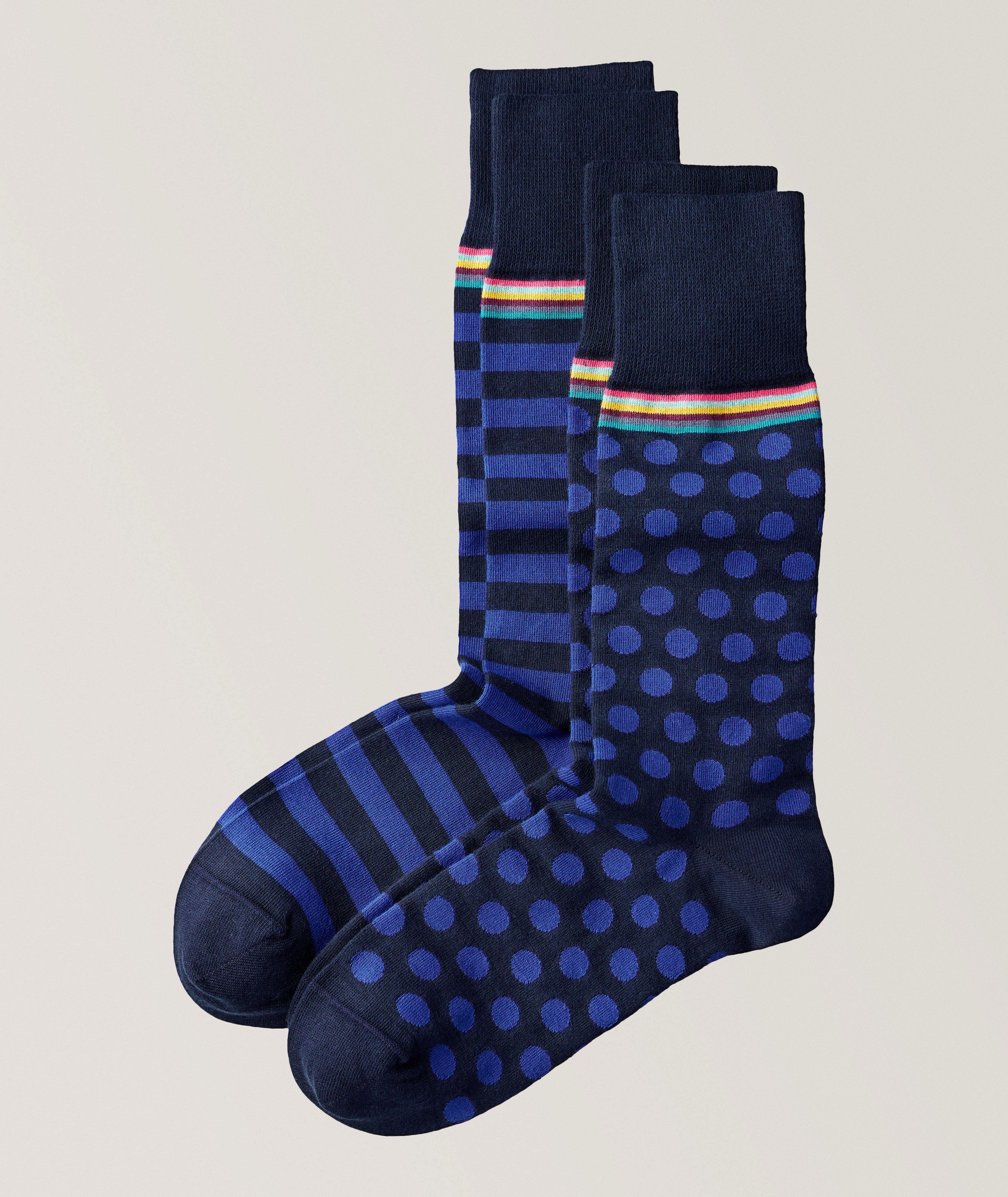 Marius Two-Pack Stripe-Dot Pattern Stretch-Cotton Socks
