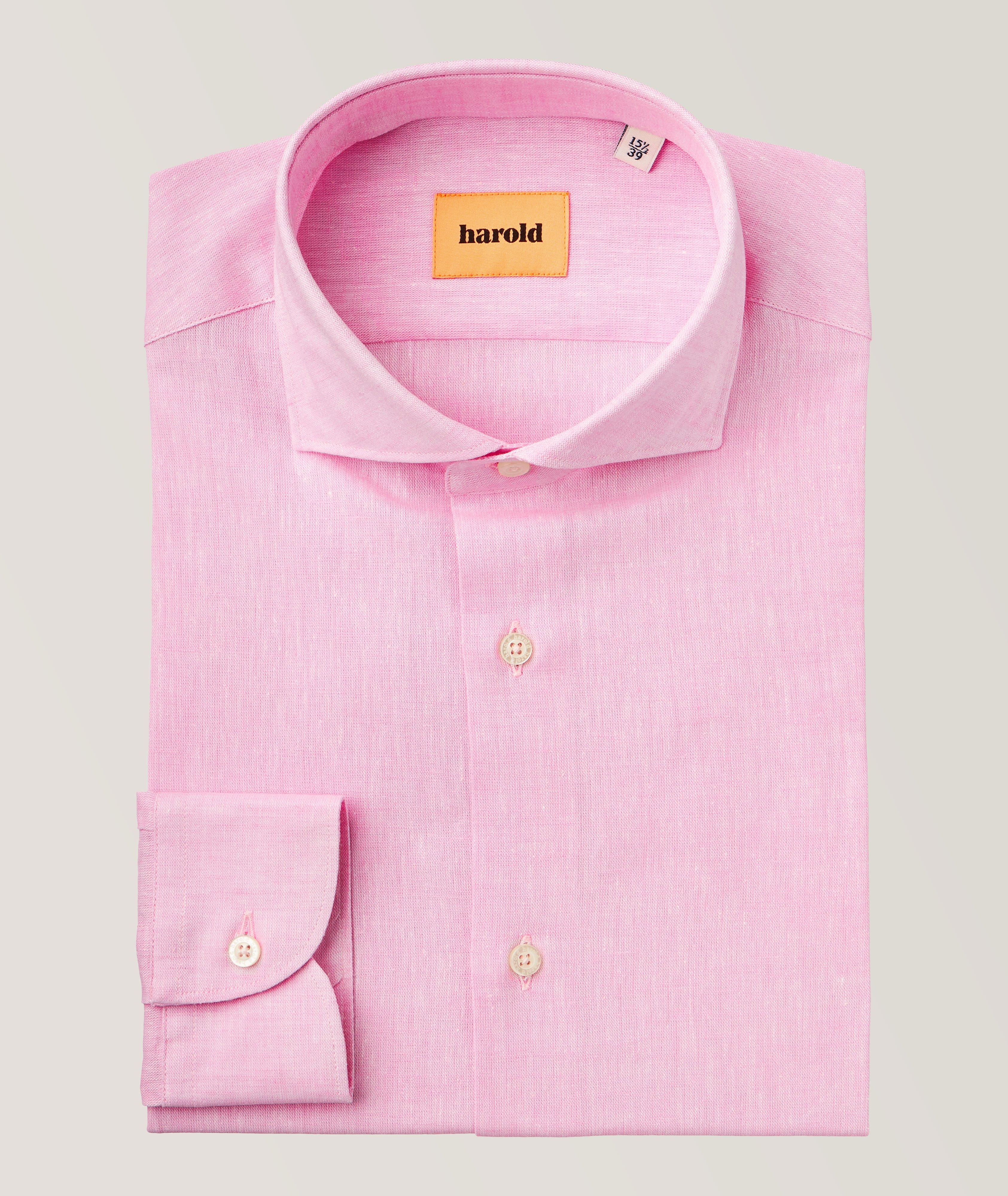 Harold Slim-Fit Linen-Cotton Mélange Dress Shirt In Pink , Men's Size 17