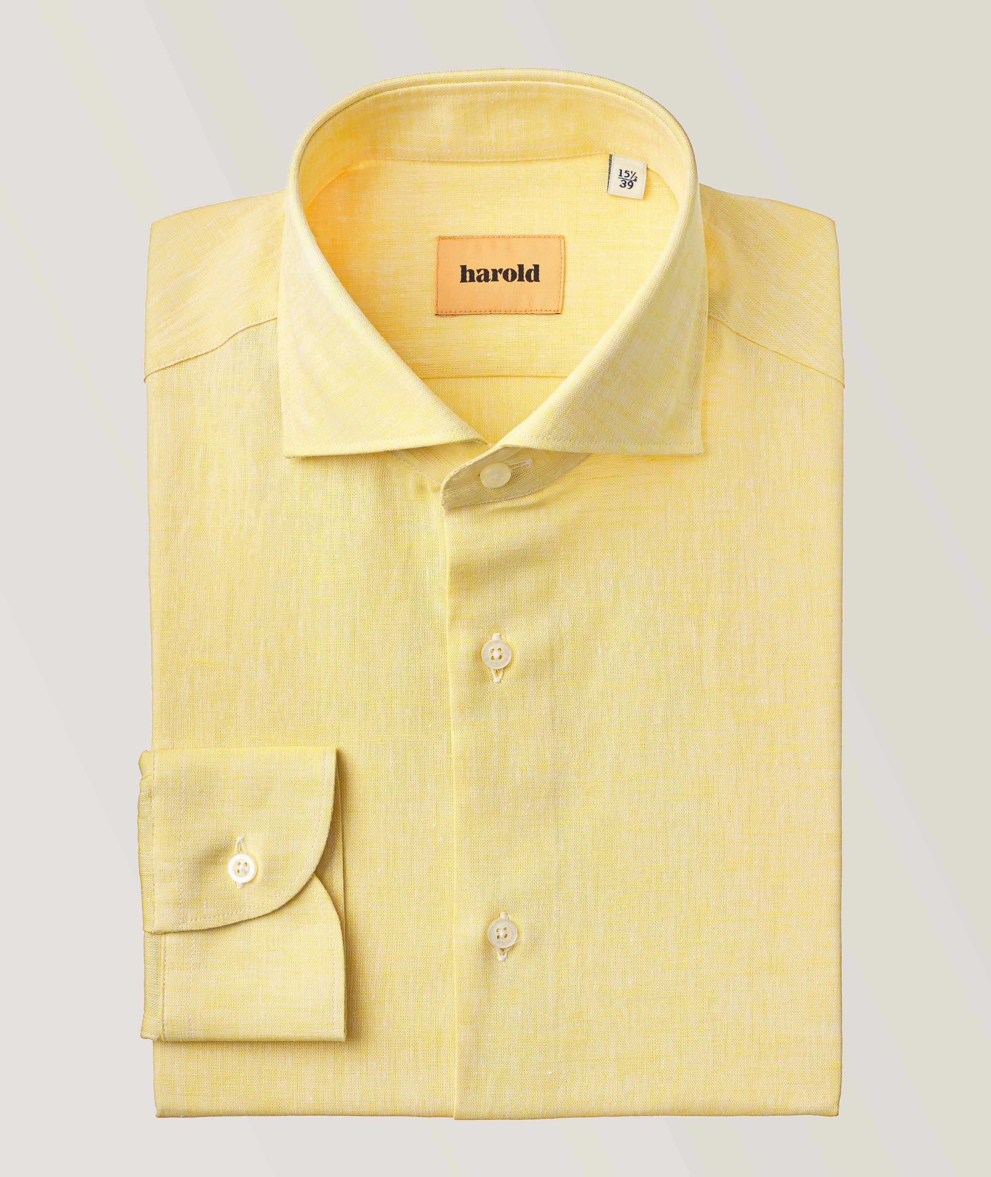 Harold Slim-Fit Linen-Cotton Mélange Dress Shirt In Yellow , Men's Size 15