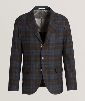 Lauren Ralph Lauren Men's Grey Silk Wool Blend Plaid Blazer Jacket