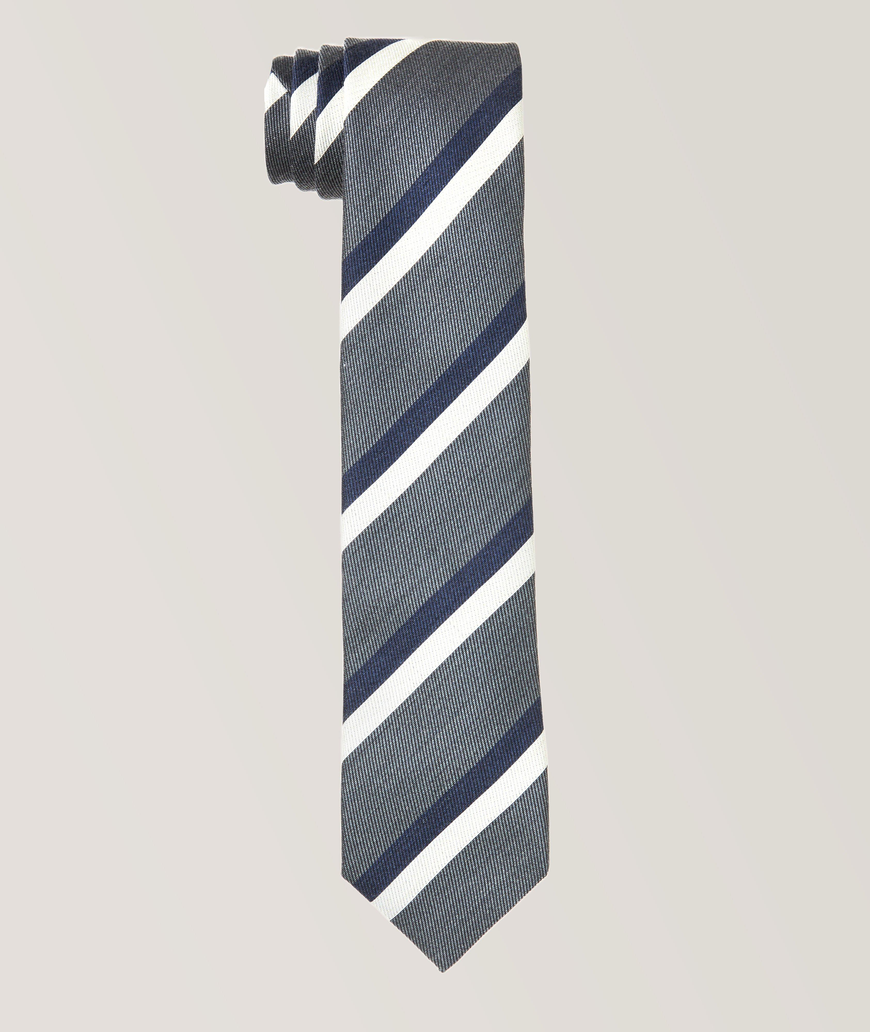 Striped Pattern Silk-Wool Tie