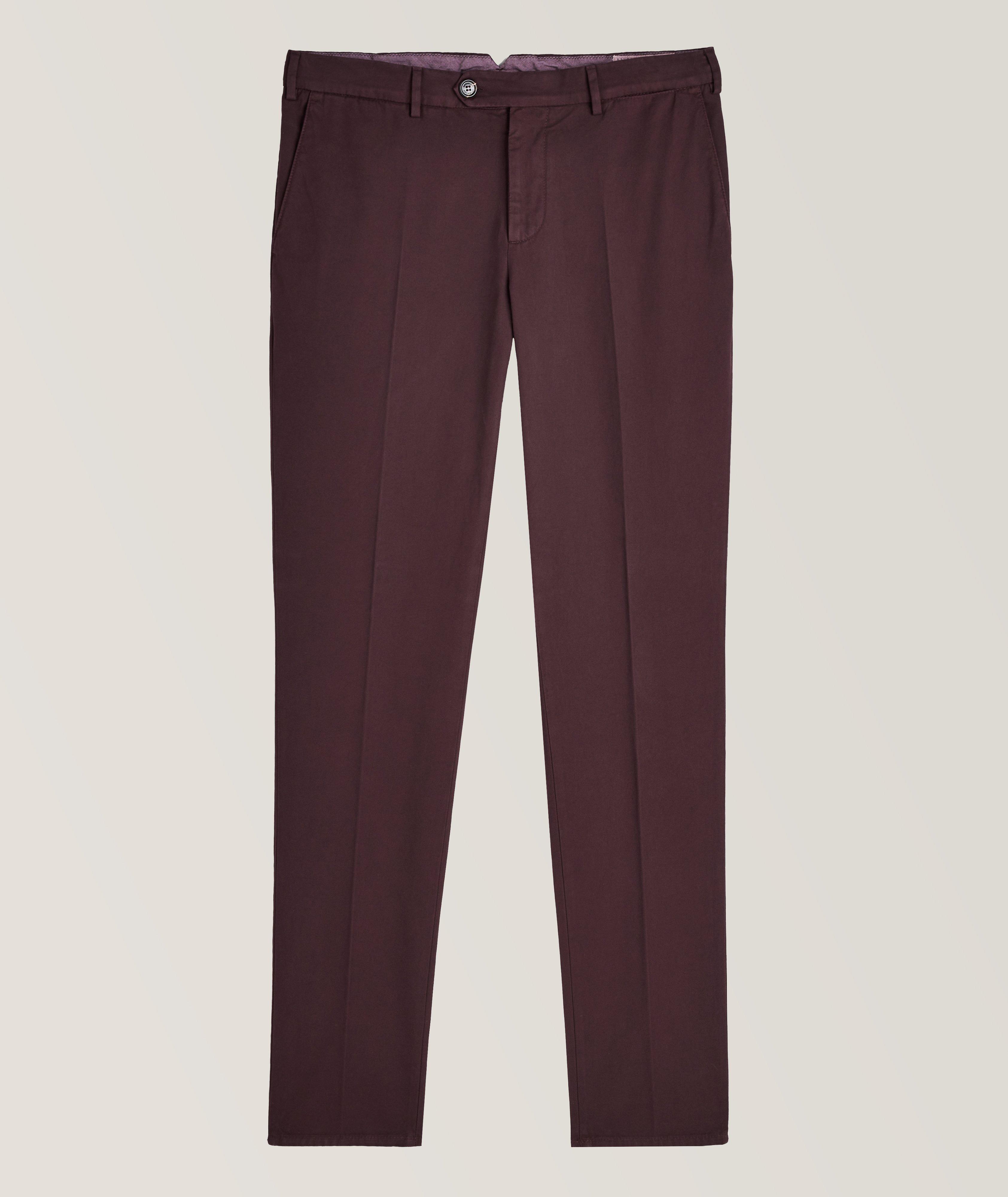 Brunello Cucinelli Flat Front Cotton Trousers In Purple , Men's Size 56