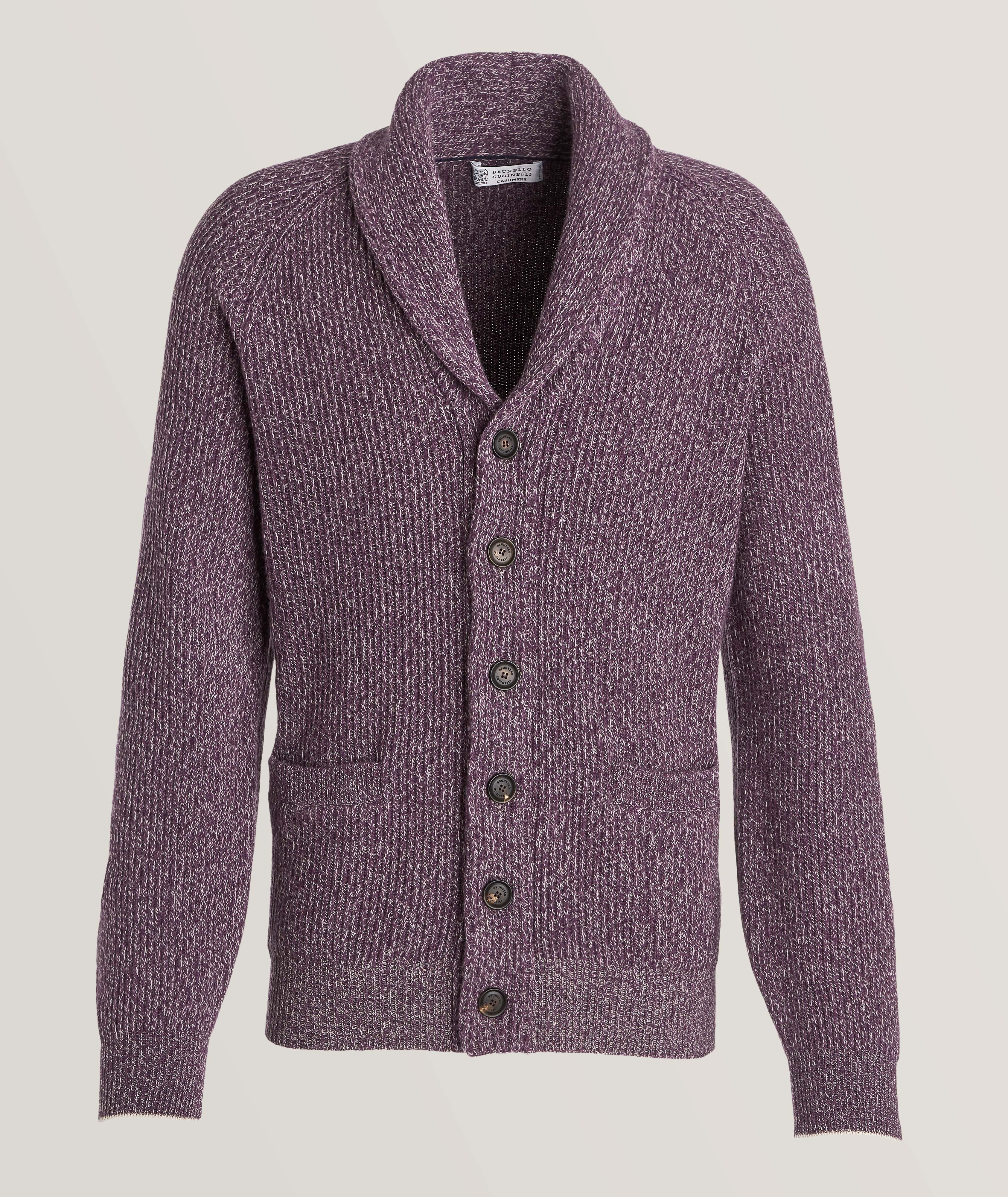 Brunello Cucinelli Mélange Cashmere Cardigan In Purple , Men's Size Large