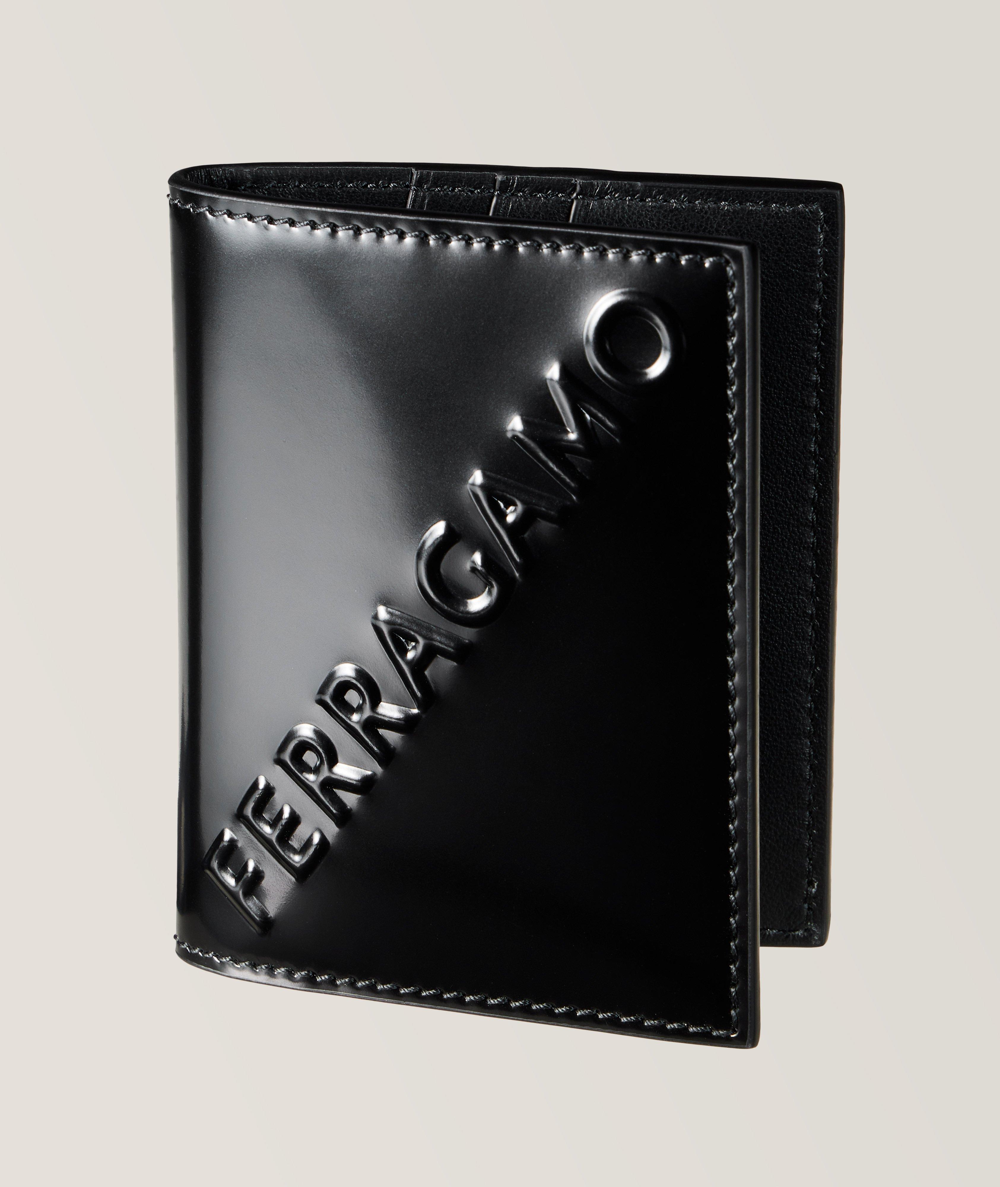 Embossed Logo Polished Leather Folding Cardholder