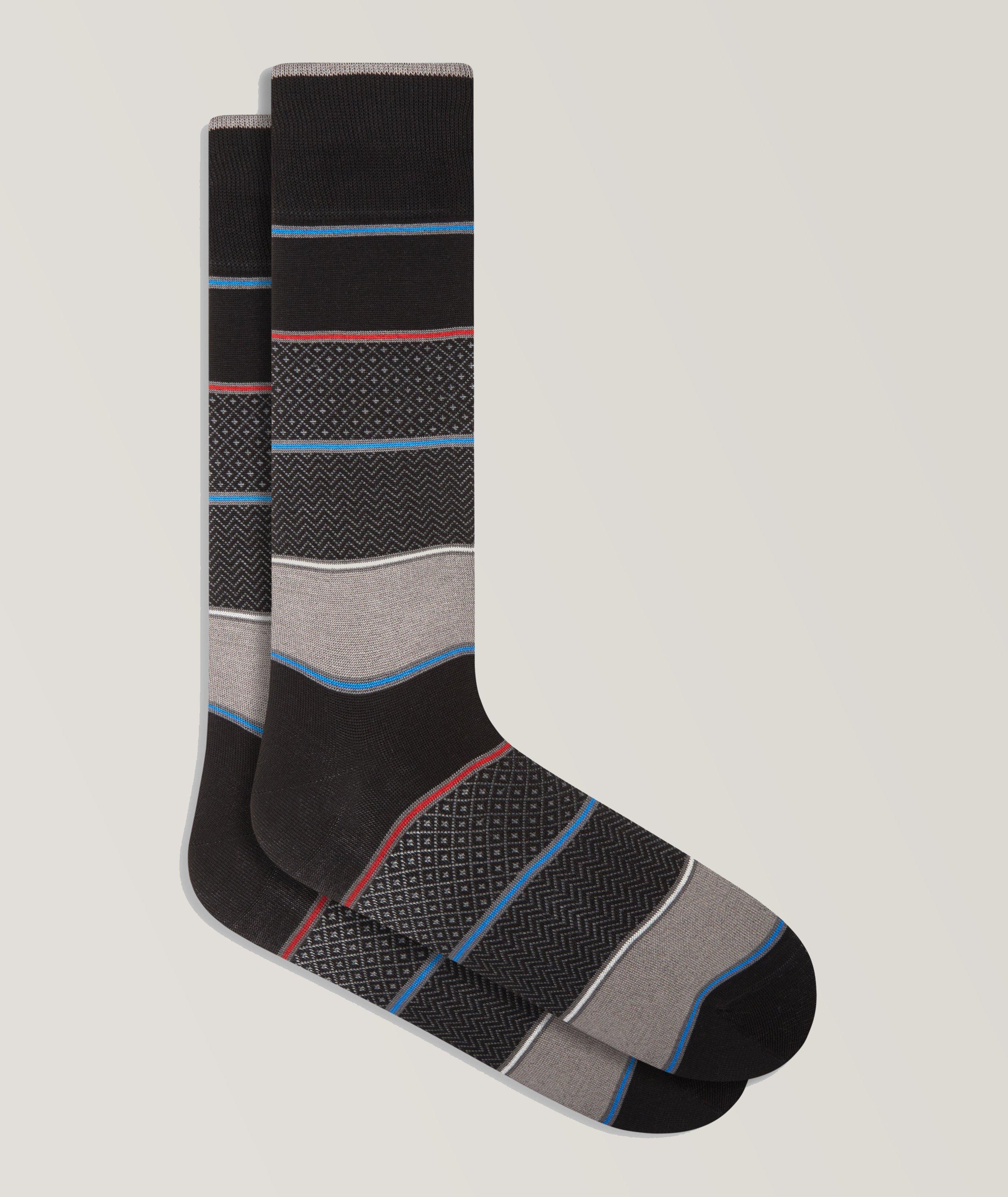 Bugatchi Striped Stretch-Cotton Socks In Black