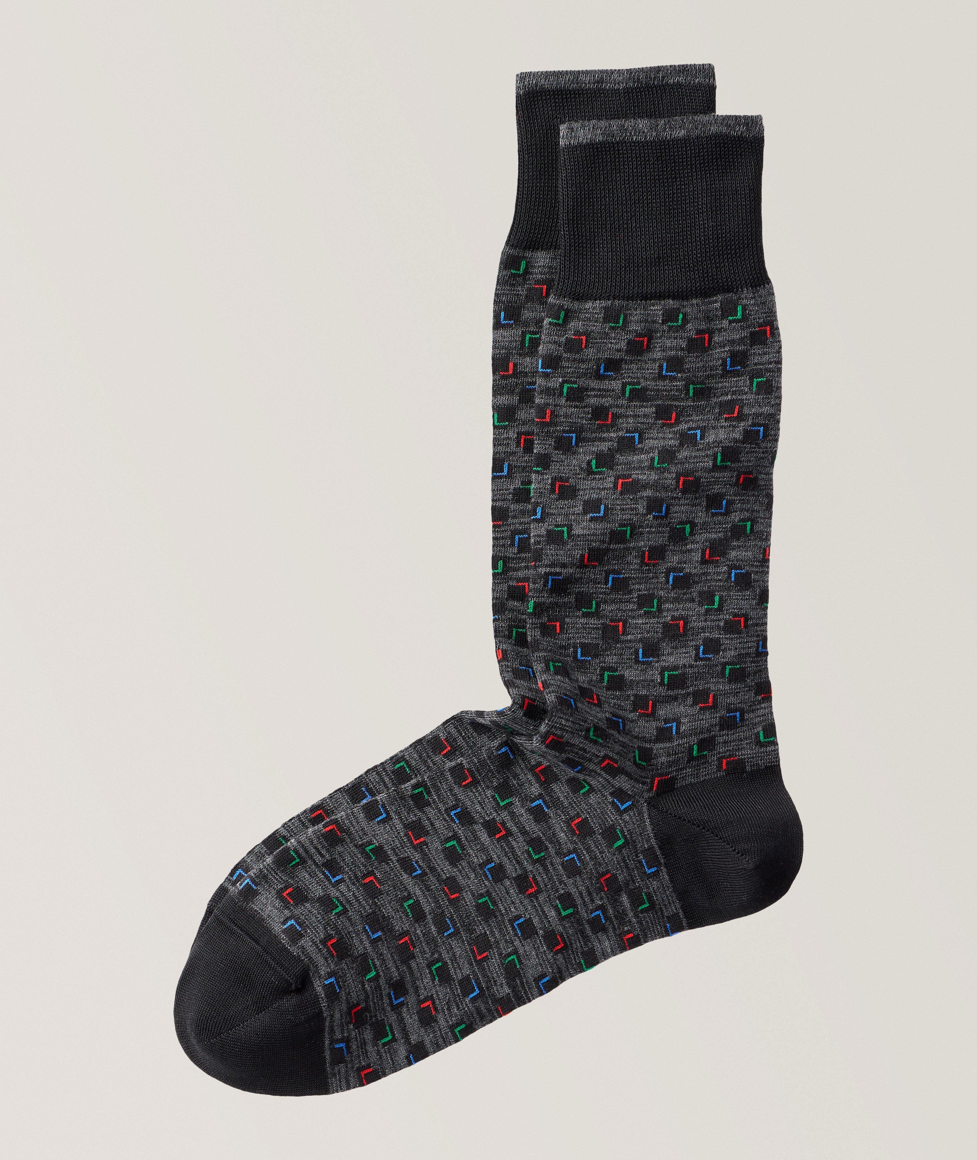 Geometric Cotton-Blend Mid-Calf Socks