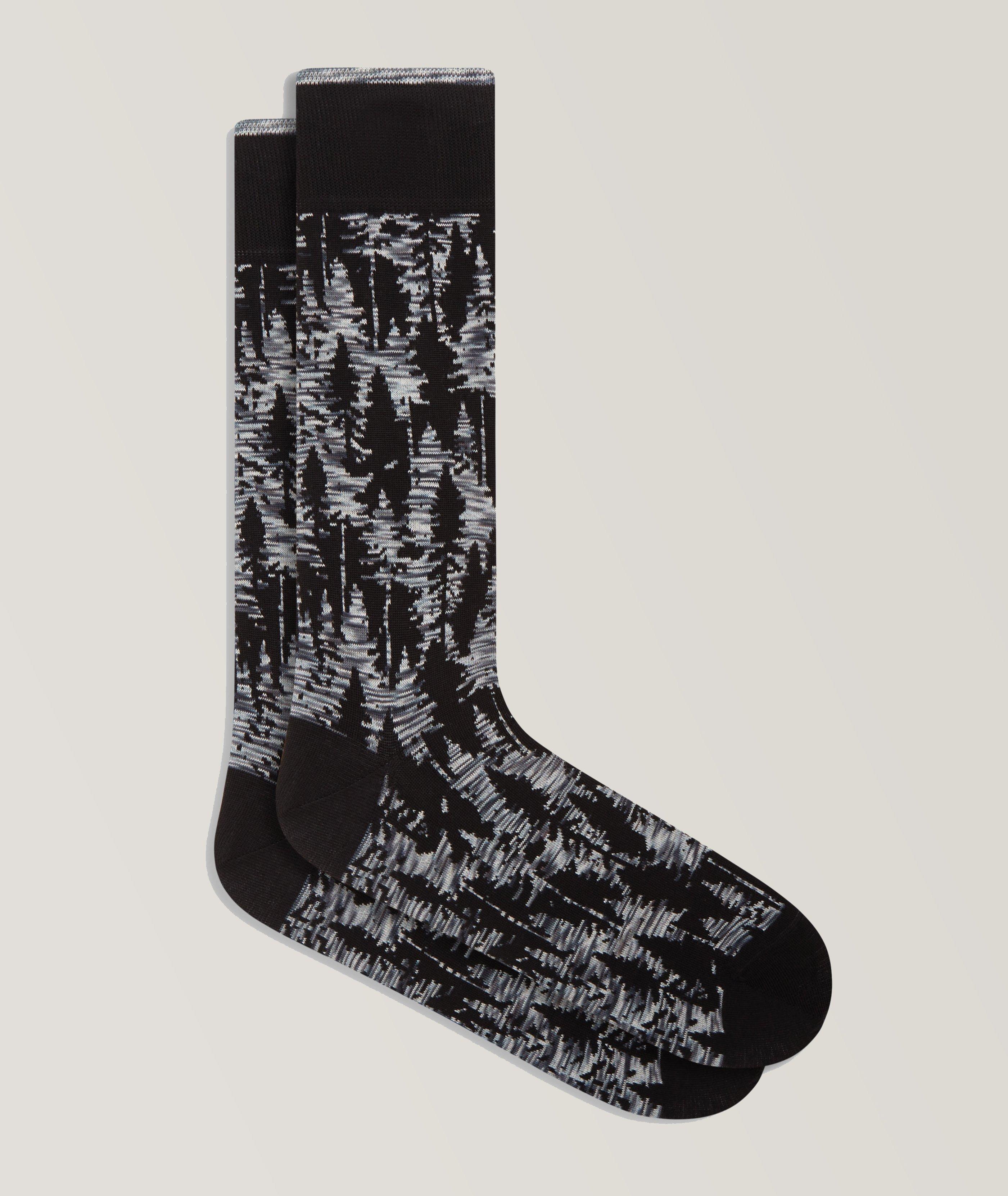 Bugatchi Forest Print Stretch-Cotton Socks In Black