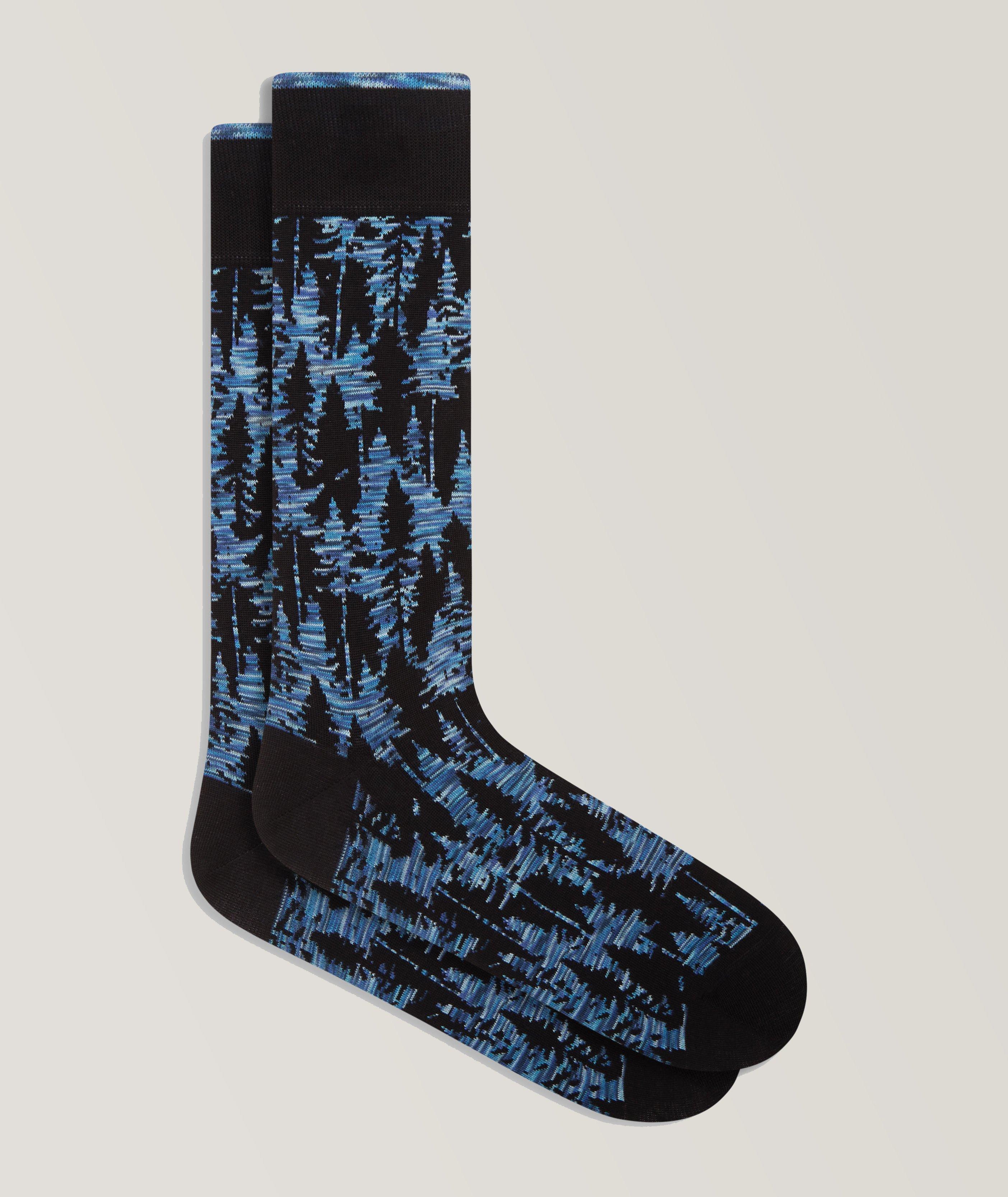 Bugatchi Forest Print Stretch-Cotton Socks In Blue