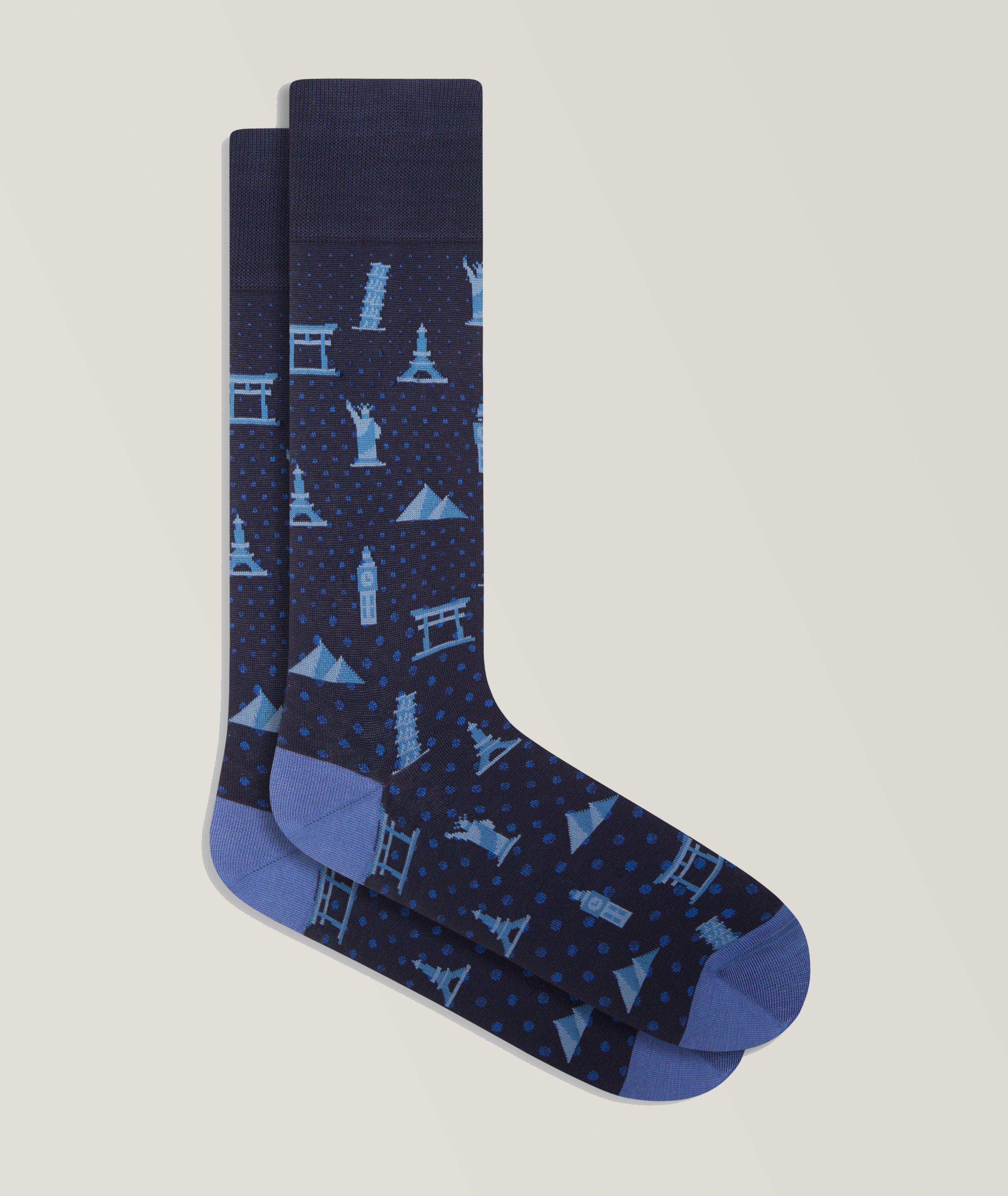 Landmark Printed Stretch-Cotton Socks image 0
