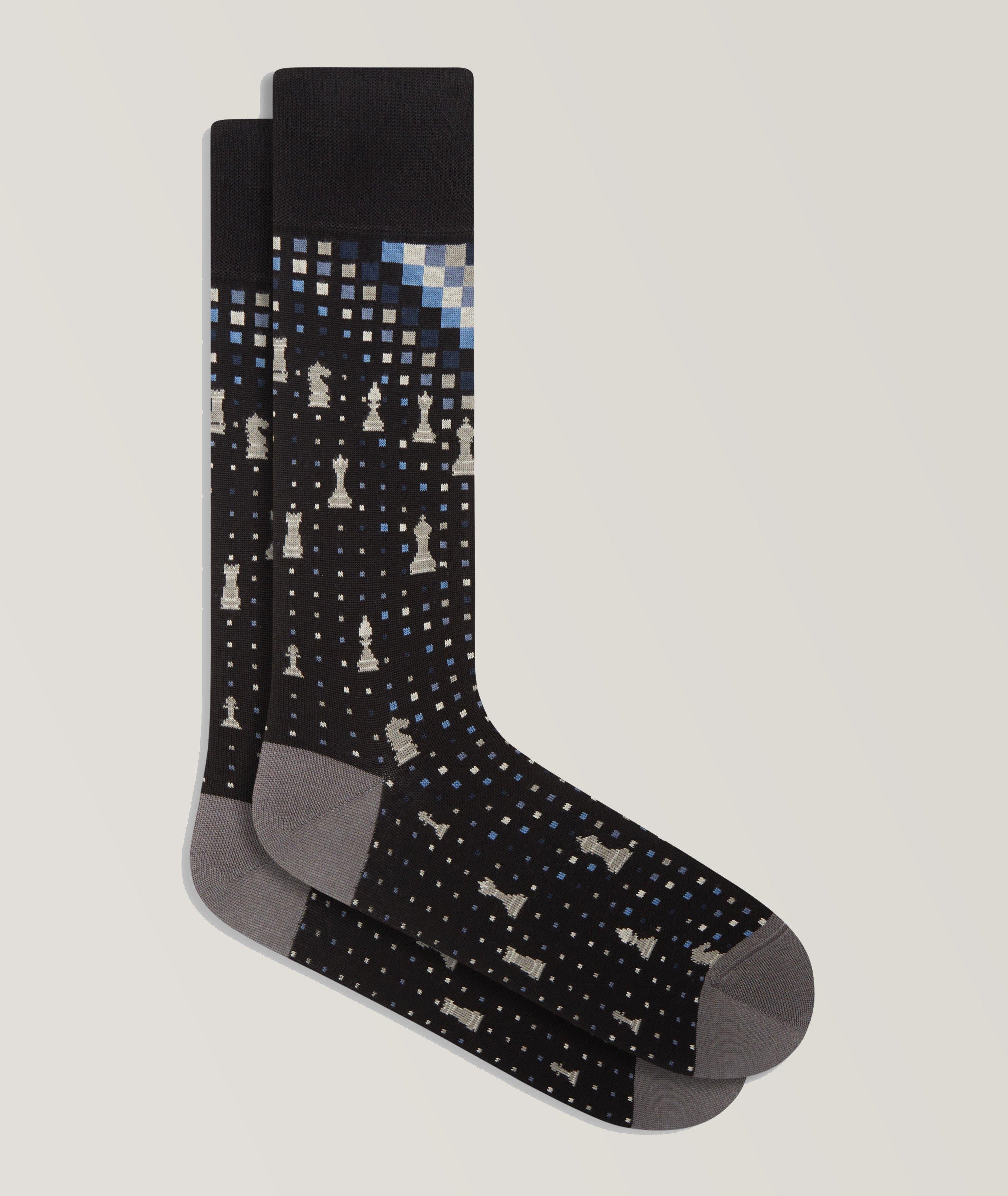 Bugatchi Chess Print Stretch-Cotton Socks In Black