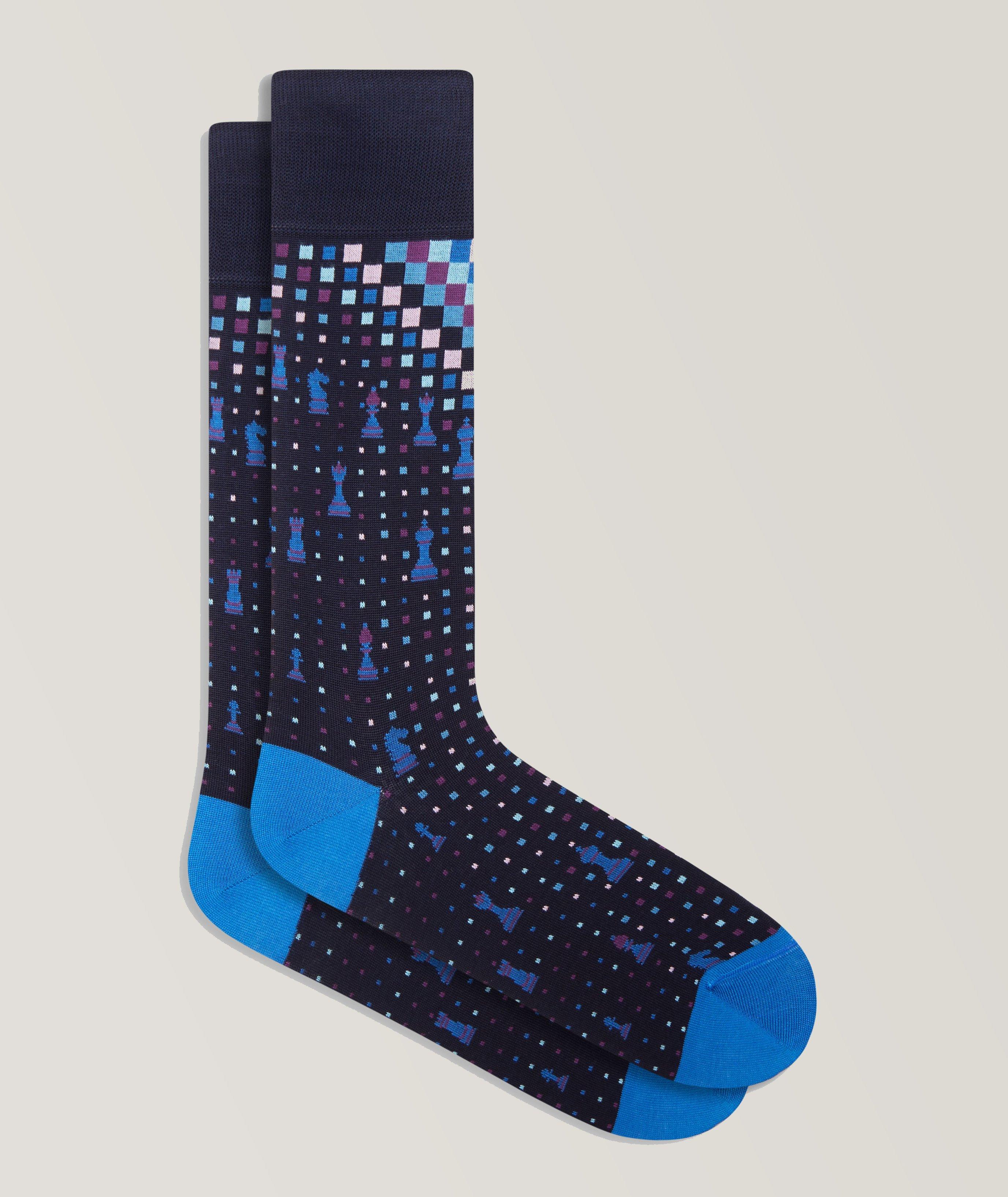 Bugatchi Chess Print Stretch-Cotton Socks In Blue