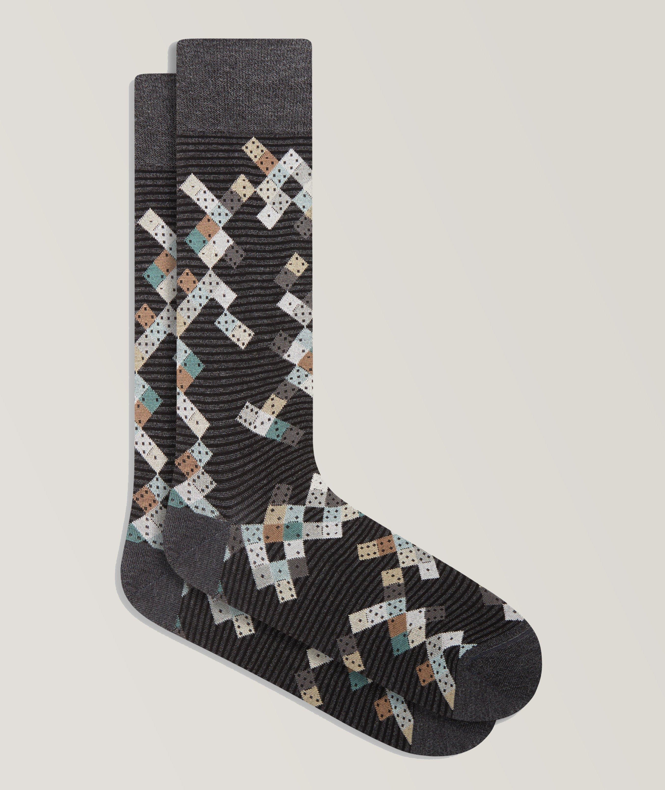 Bugatchi Dominos Stretch-Cotton Socks In Green