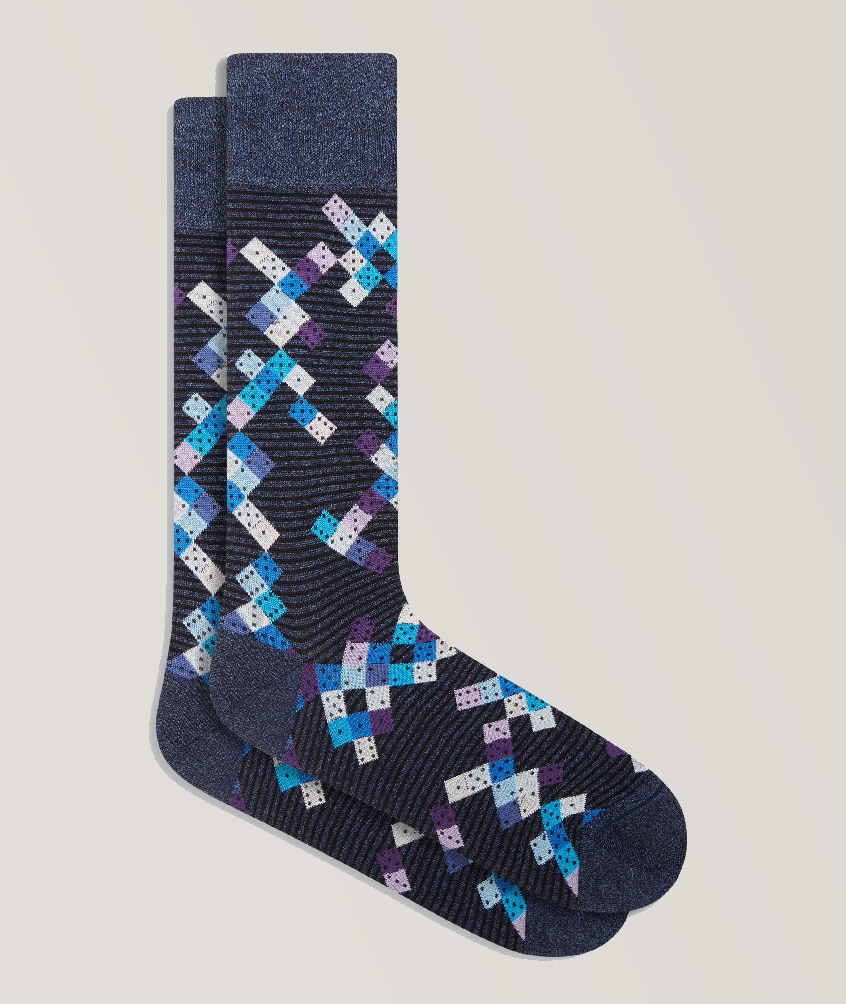 Bugatchi Domino Pattern Stretch-Cotton Socks In Blue