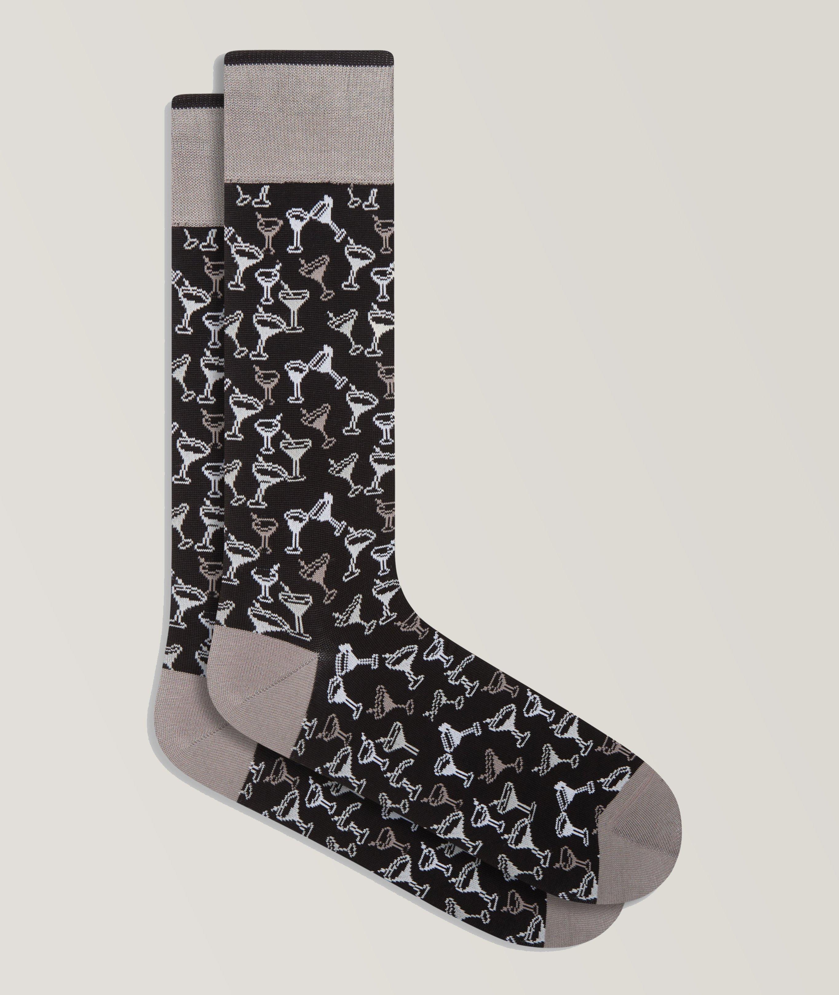 Bugatchi Martini Glass Pattern Stretch-Cotton Socks In Black