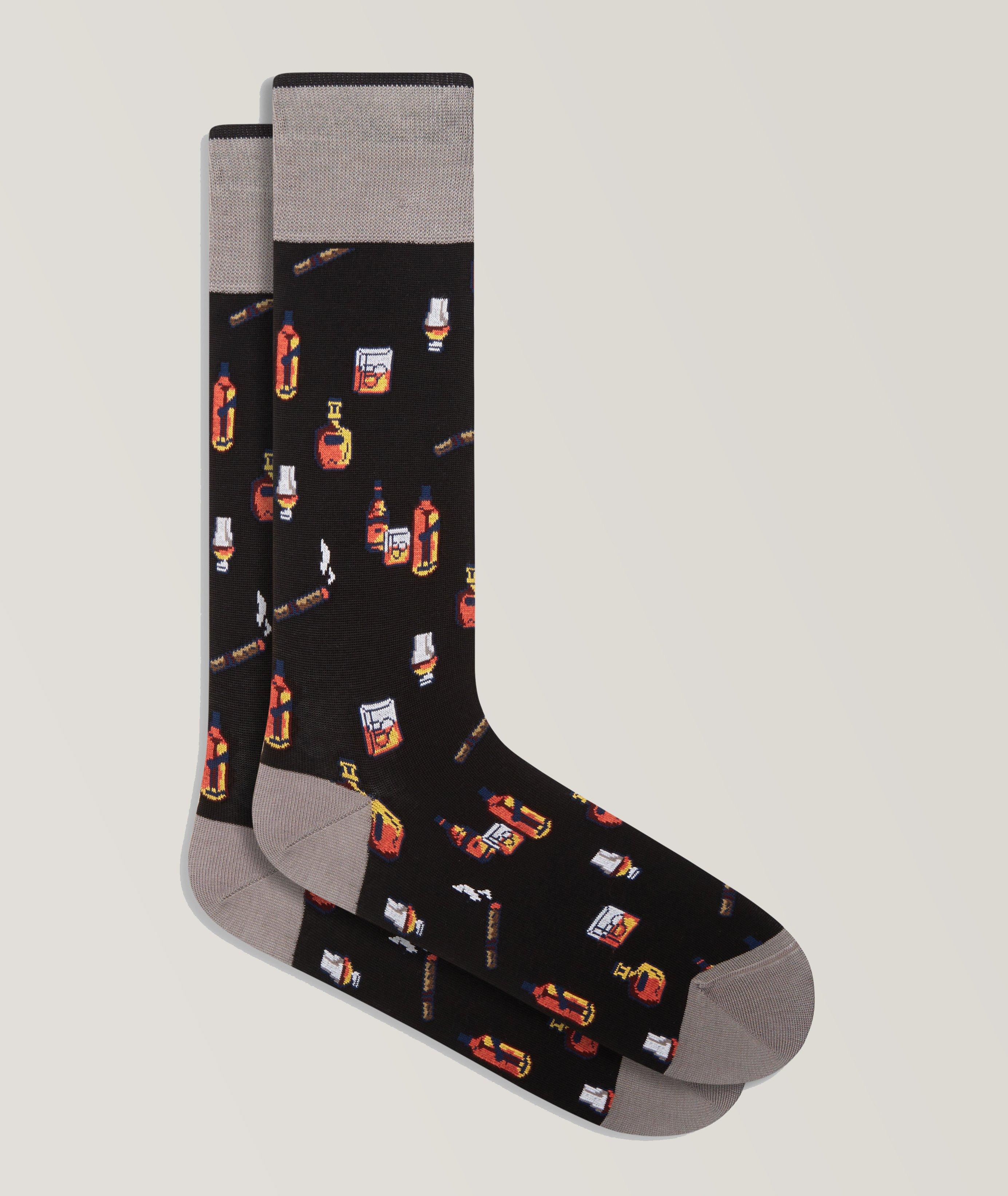 Whiskey Printed Stretch-Cotton Socks image 0