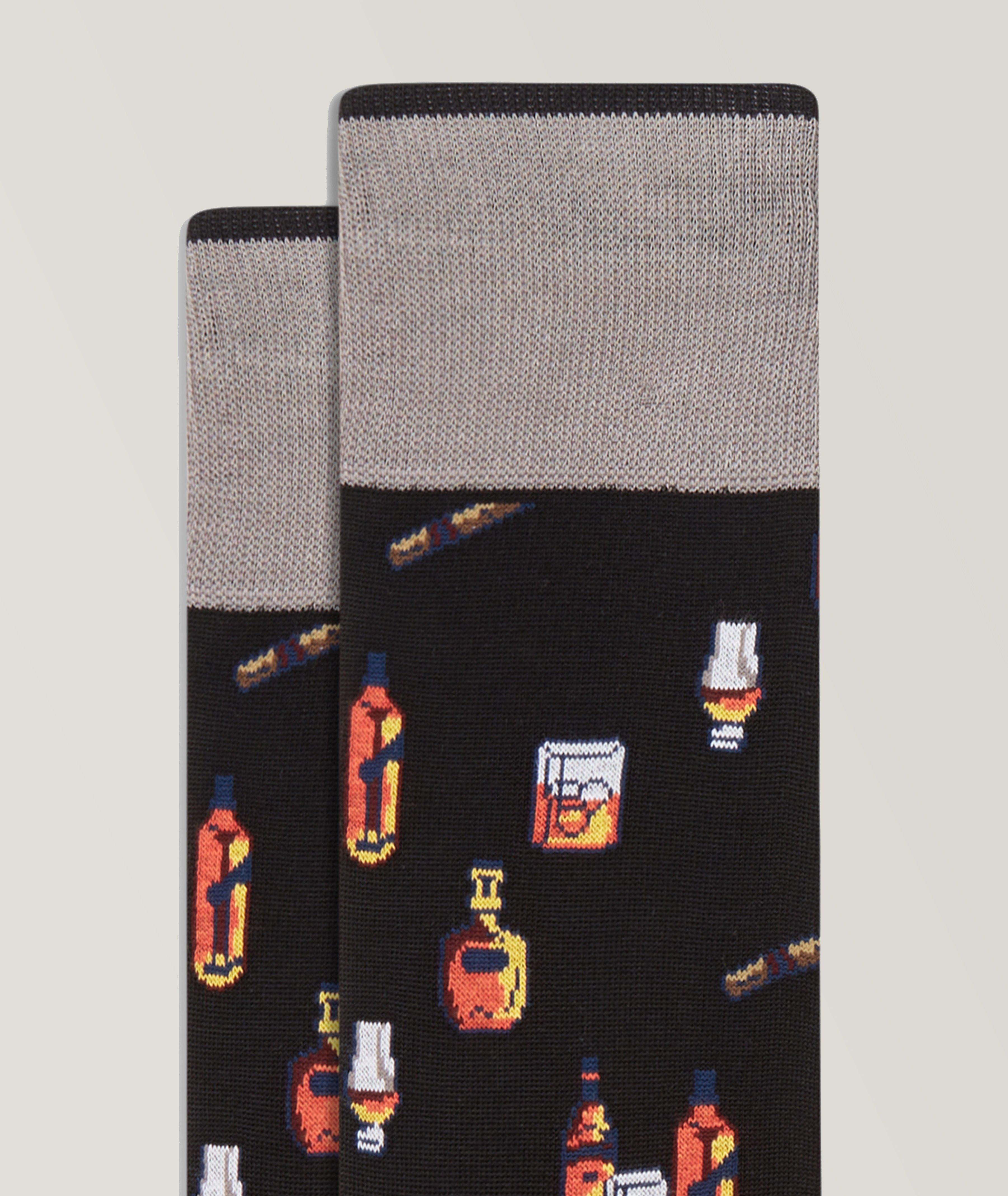 Whiskey Printed Stretch-Cotton Socks image 1