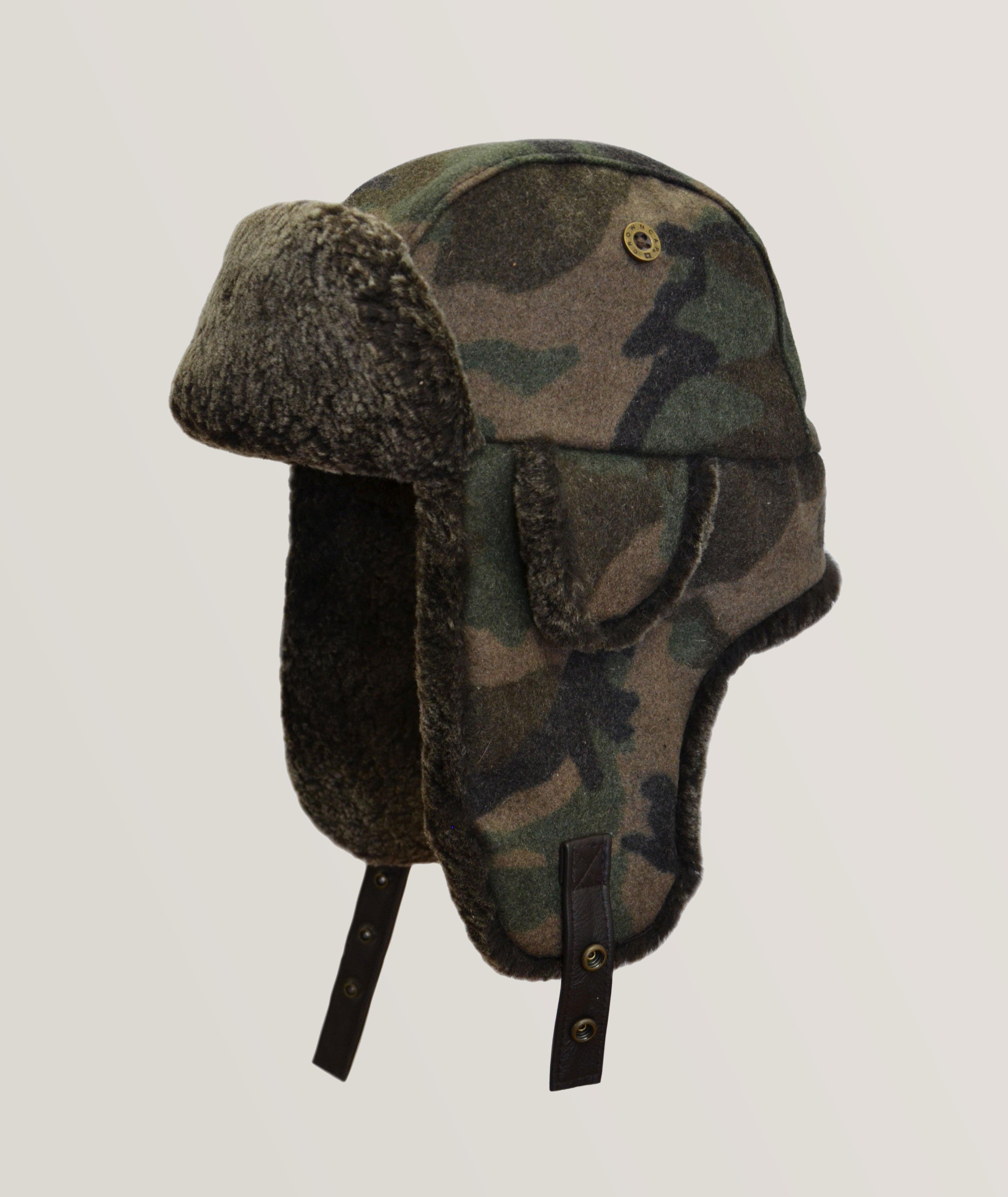 Camouflage Print Wool-Blend Shearling Aviator Hat