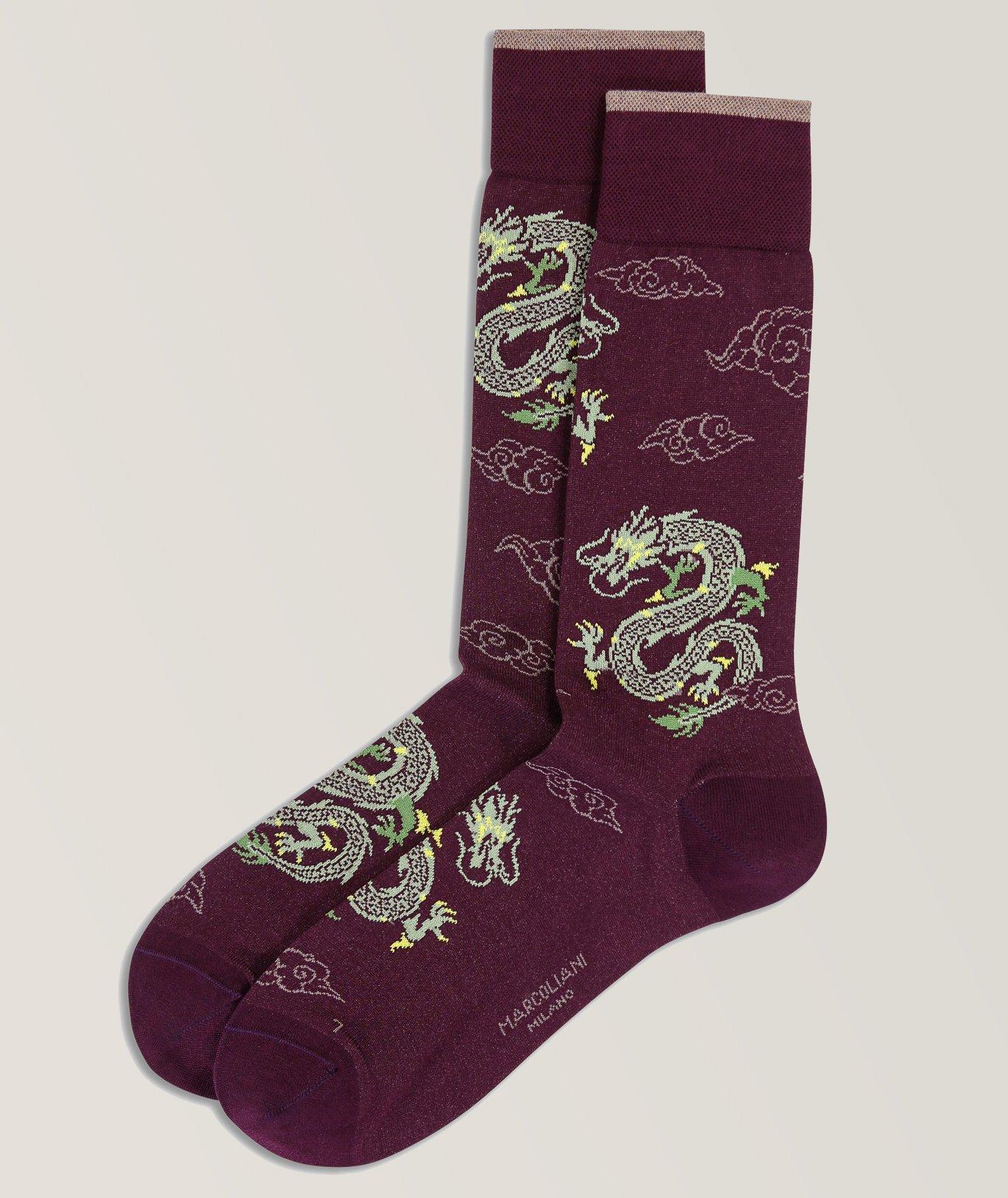 Dragon Pattern Cotton-Blend Dress Socks