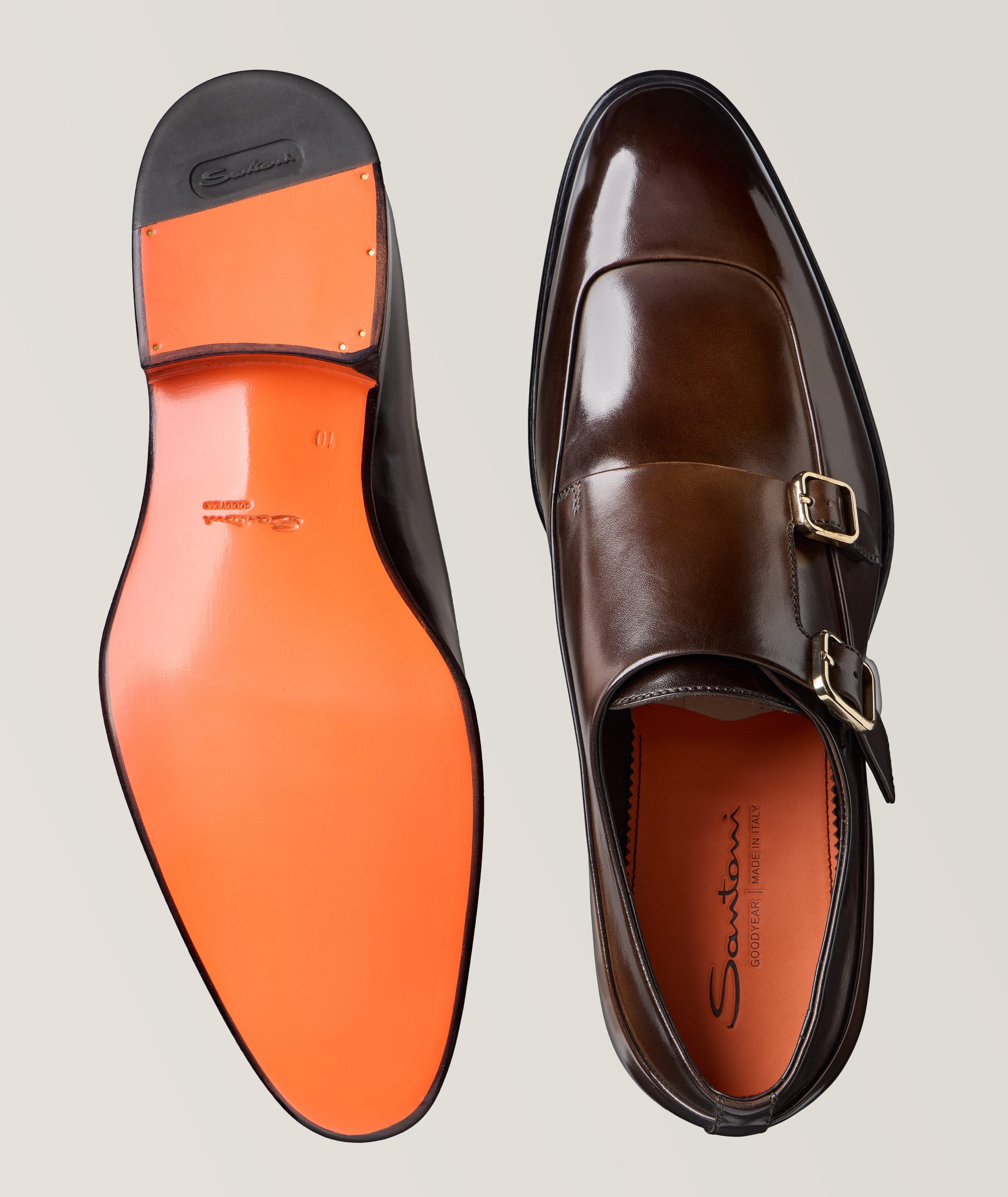 Burnished Leather Double Monk Strap Dress Shoes image 2