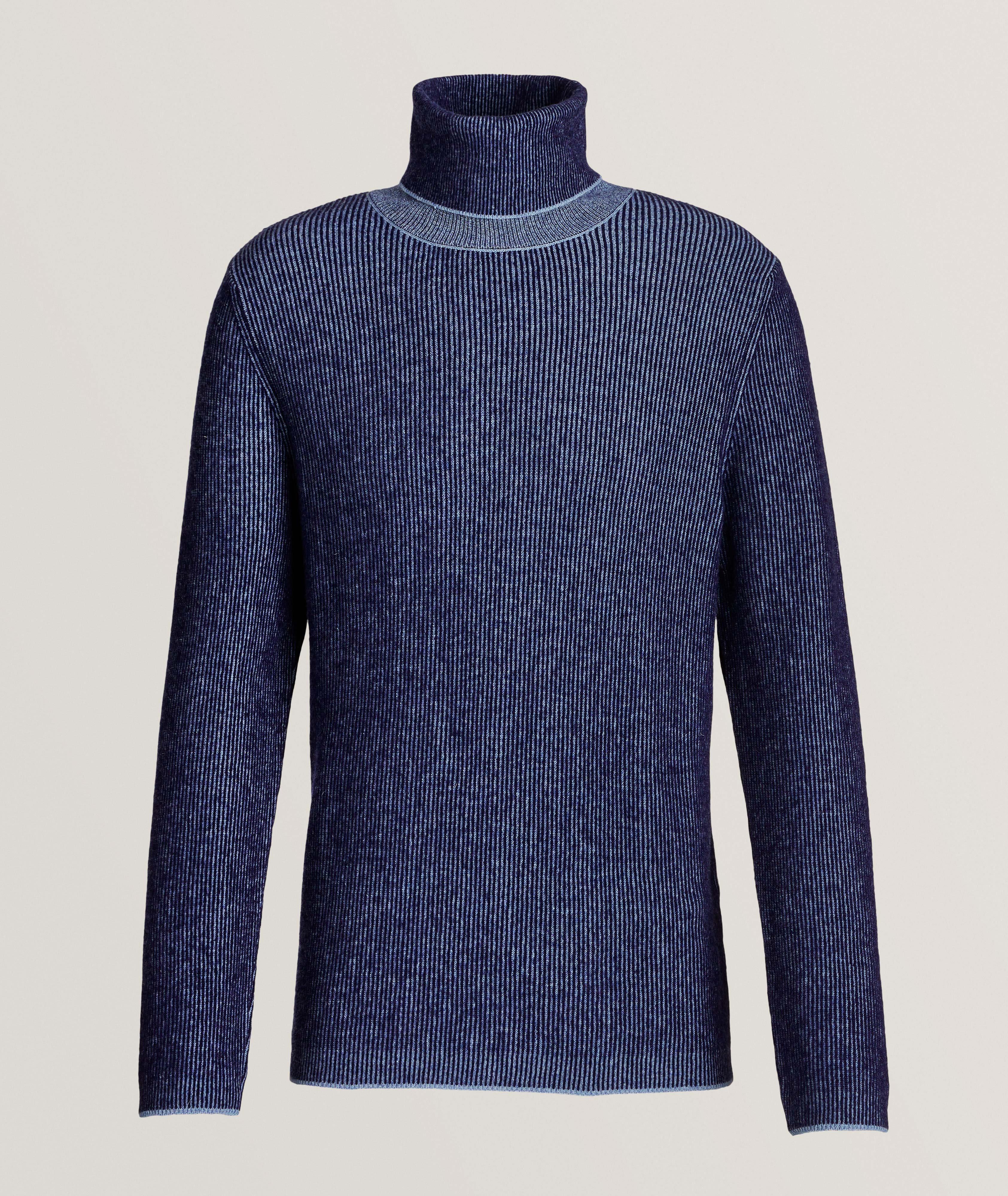 Benson Striped Wool-Blend Turtleneck Top In Blue , Men's Size Medium