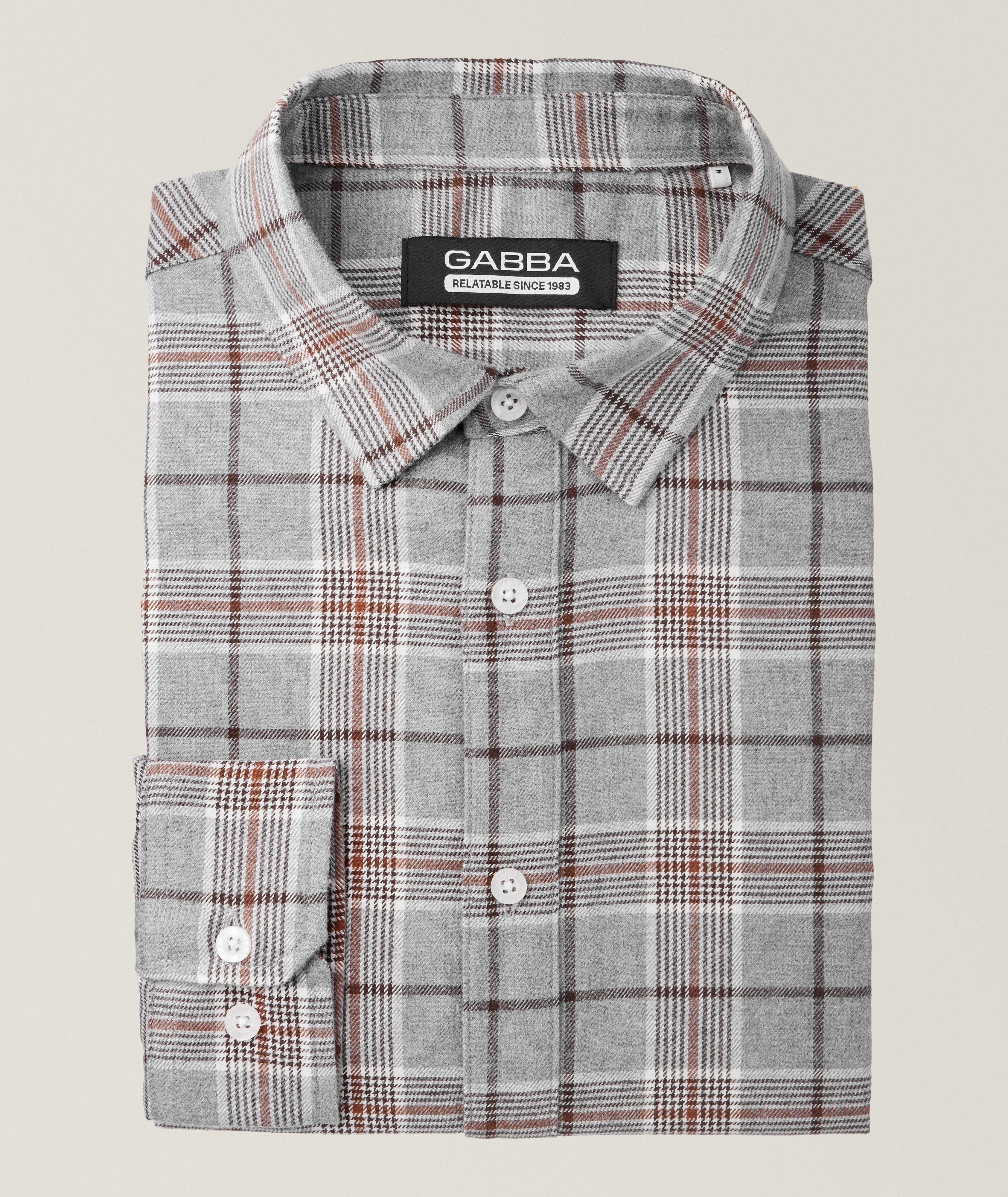 Gabba York Quadro Flannel Cotton Sport Shirt In Brown , Men's Size Small