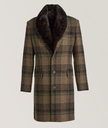 Plaid coat with fur on sale collar