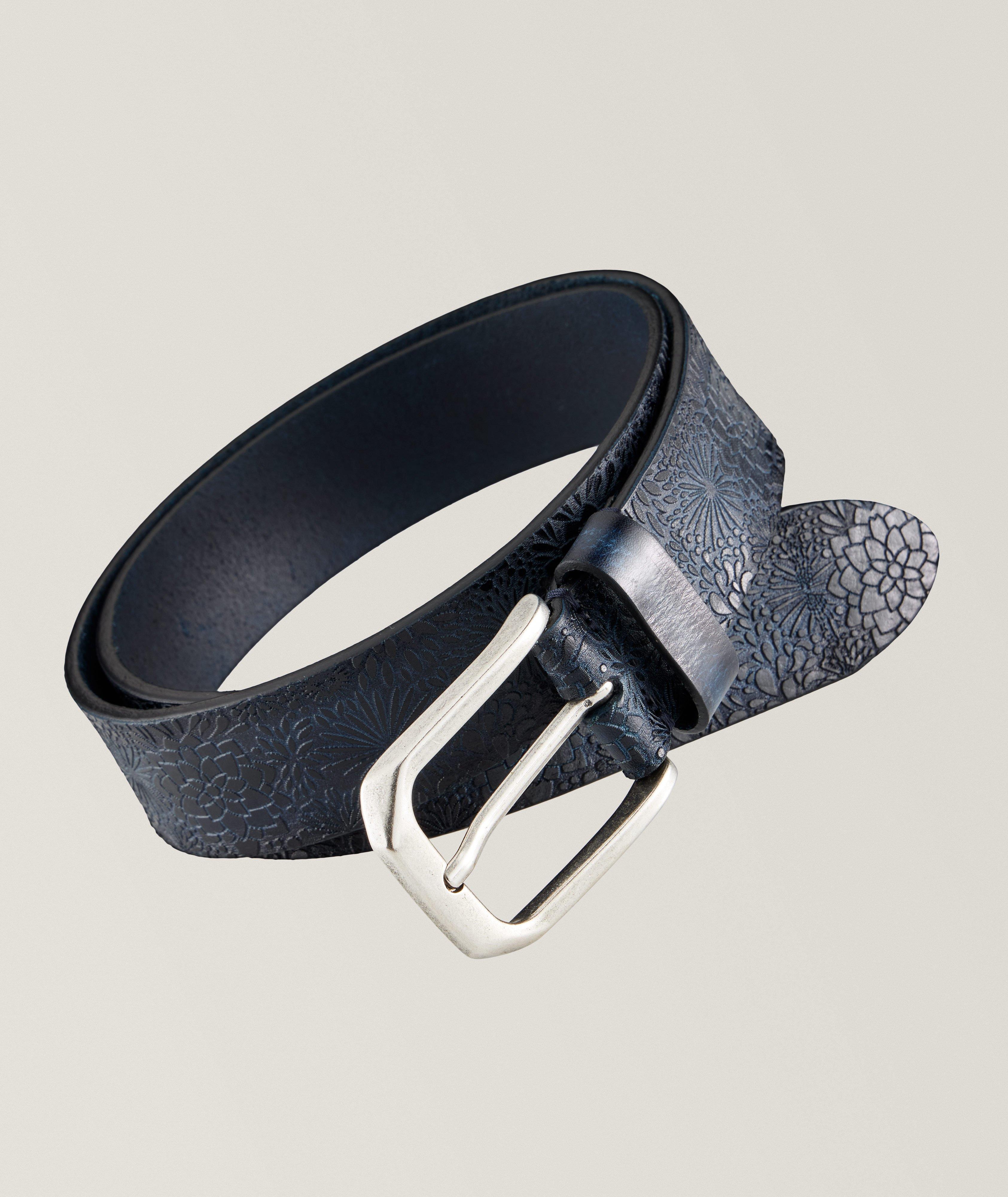 Floral Pattern Leather Pin Buckle Belt