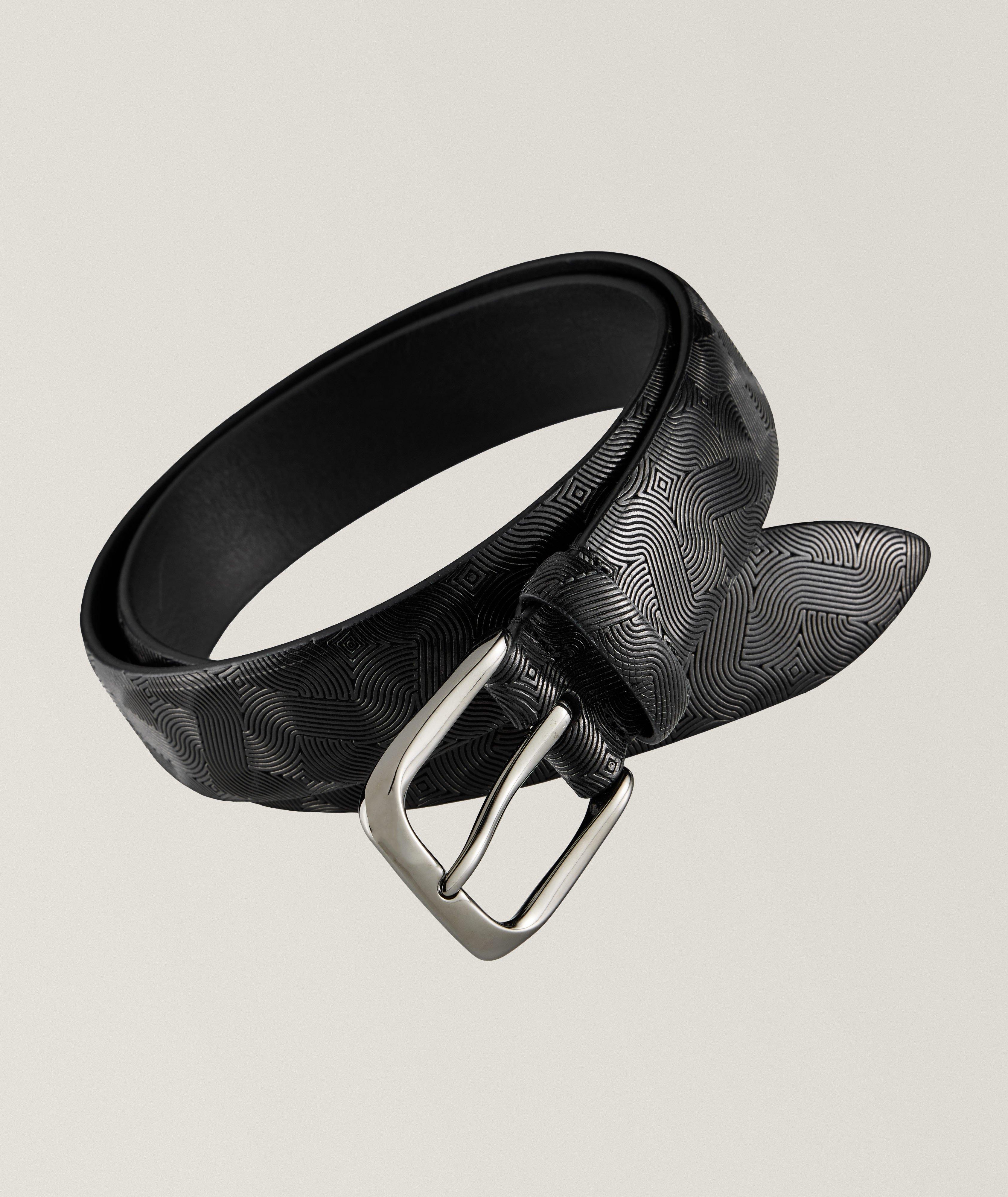 Swirl Embossed Leather Pin Buckle Belt