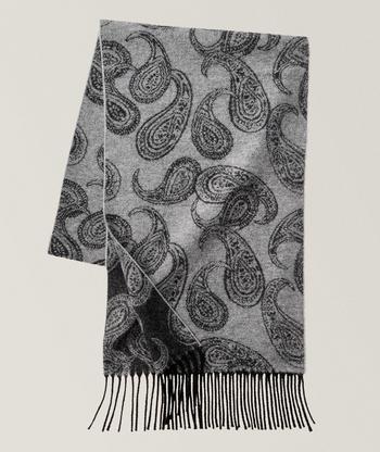 Italian Wool Reversible Scarf - Paisley to Chevron in Black, Stone, and  Grey by Dion