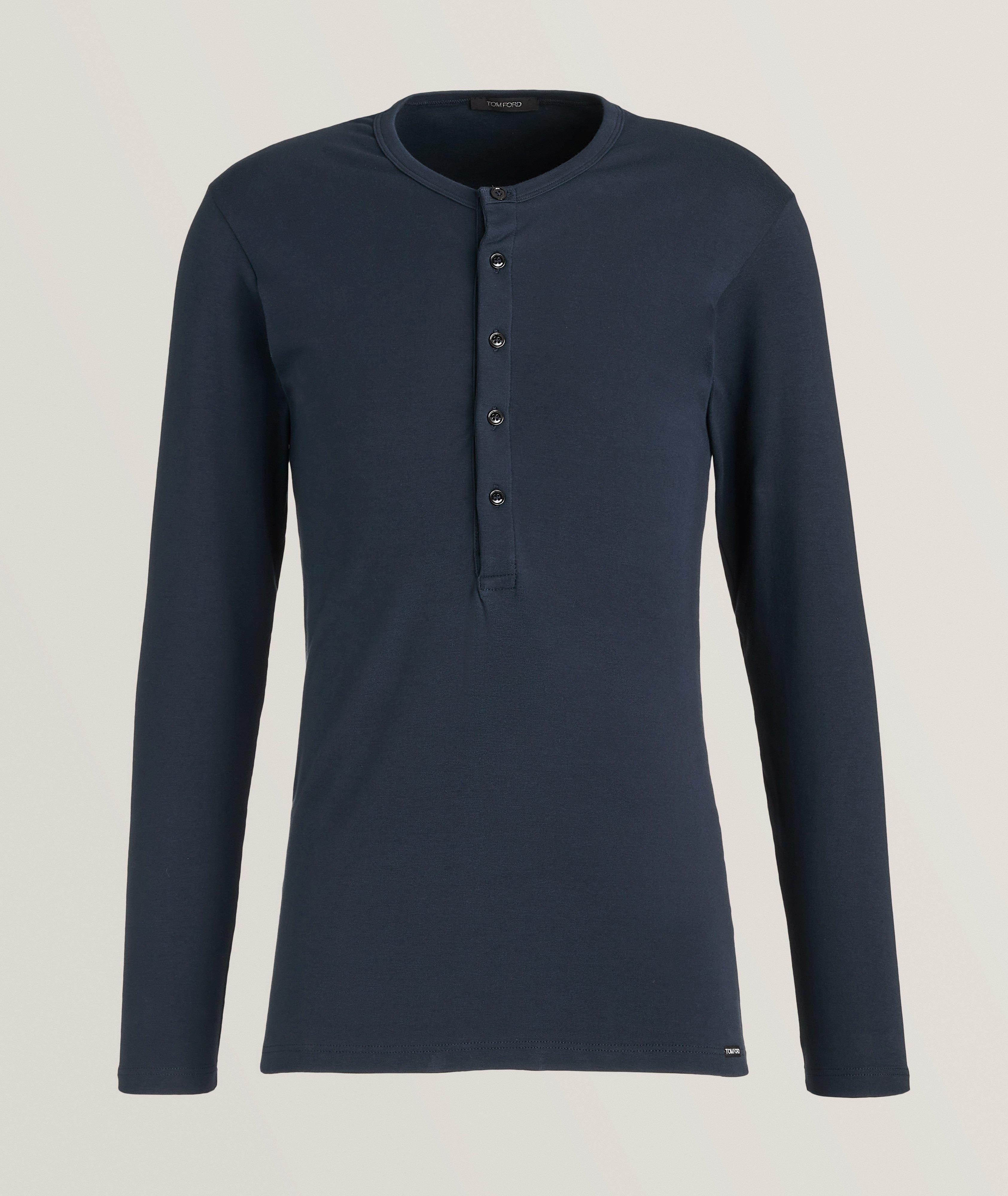 Tom Ford Pull En Jersey De Coton À Encolure Boutonnée En Bleu , Taille Homme Moyen