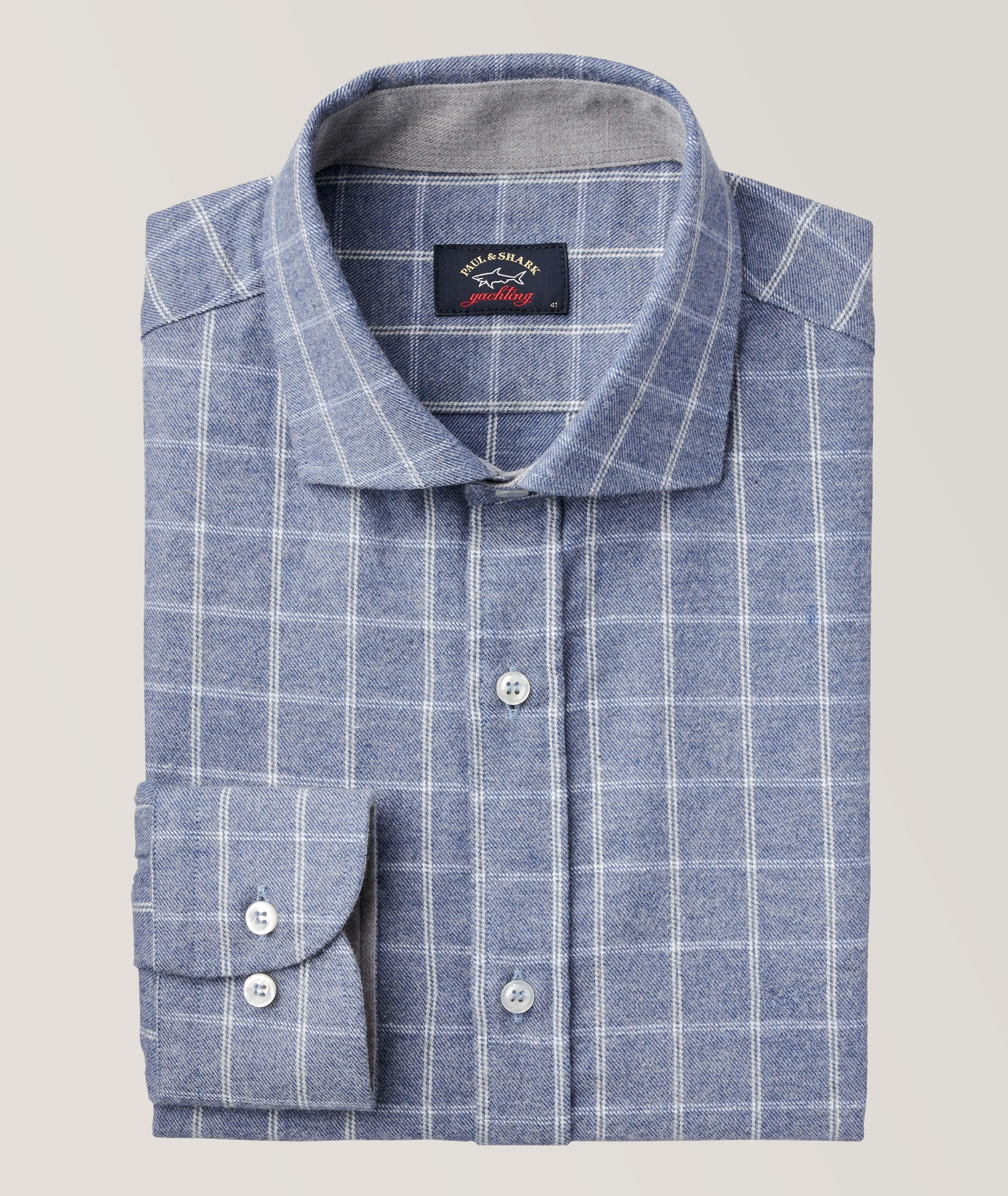 Paul & Shark J-Fit Checkered Pattern Cotton Sport Shirt In Blue , Men's Size 42